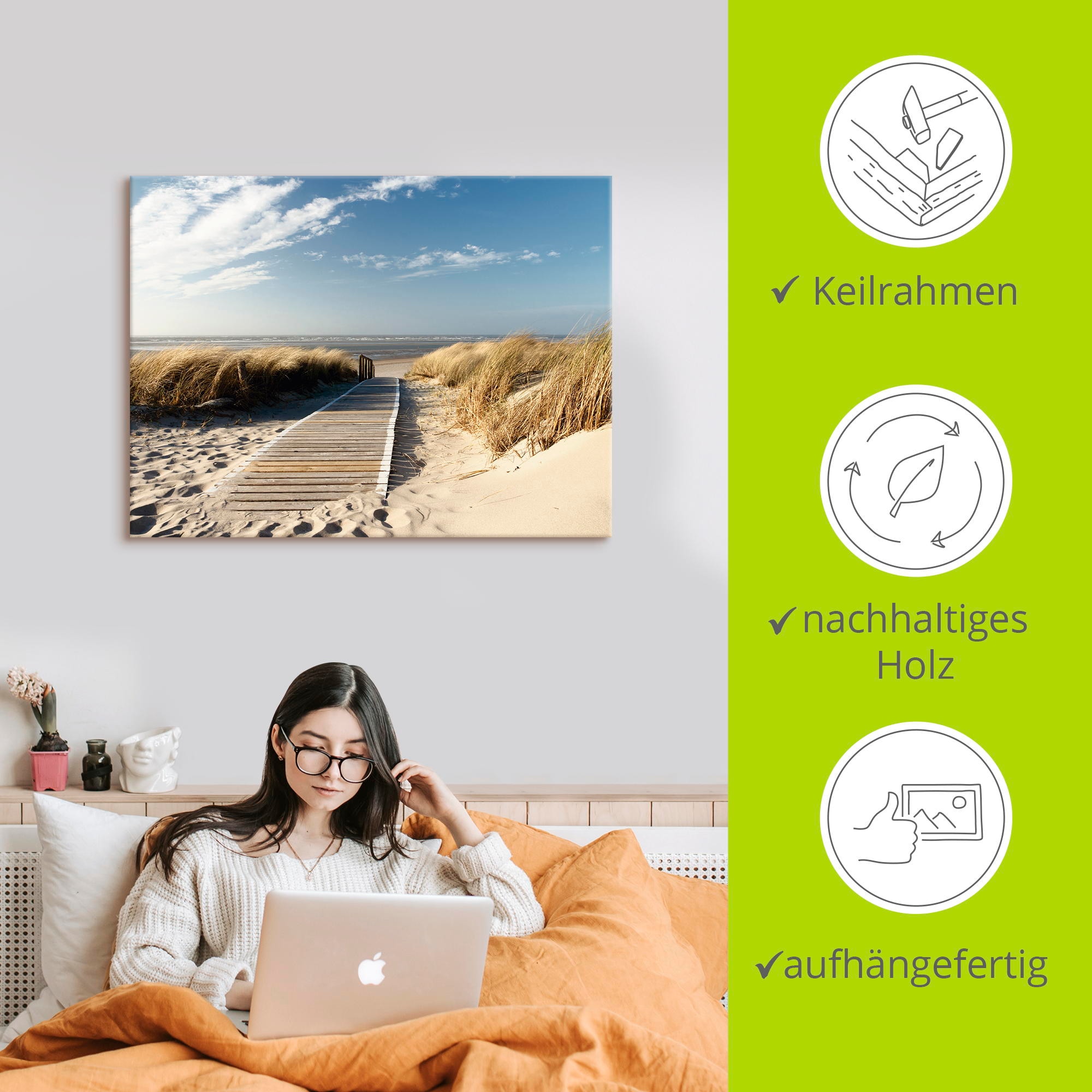 Artland Leinwandbild »Nordseestrand auf Langeoog - Steg« Strand 1 Stk. tlg. auf Holzrahmen gespannt