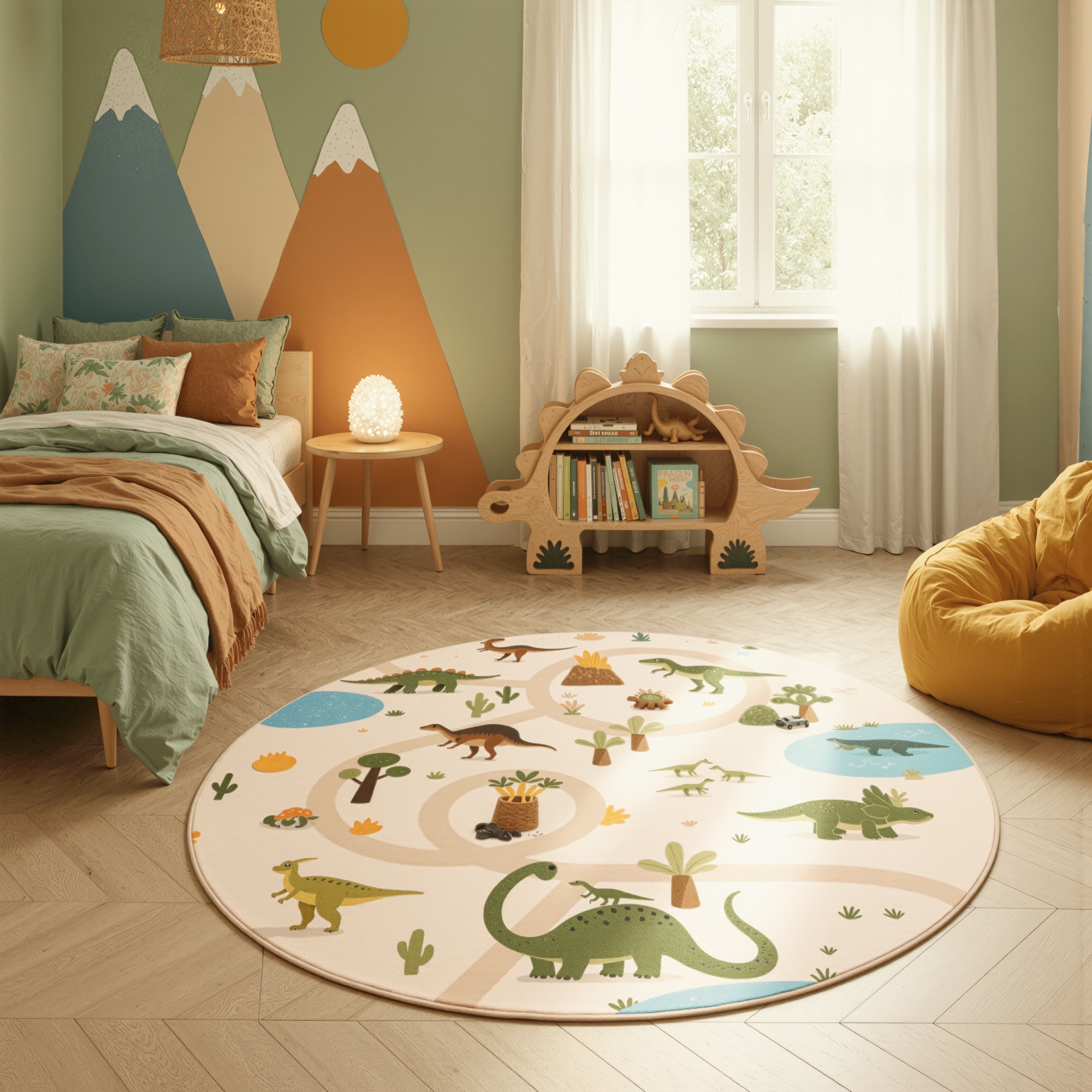 Image of Ayyildiz Teppiche Kinderteppich "COCO 1131, auch in rund erhältlich" rund 8 mm Höhe Waschbar bei 30 C, rutschhemmend, OEKO-TEX zertifiziert, Dinosaurier