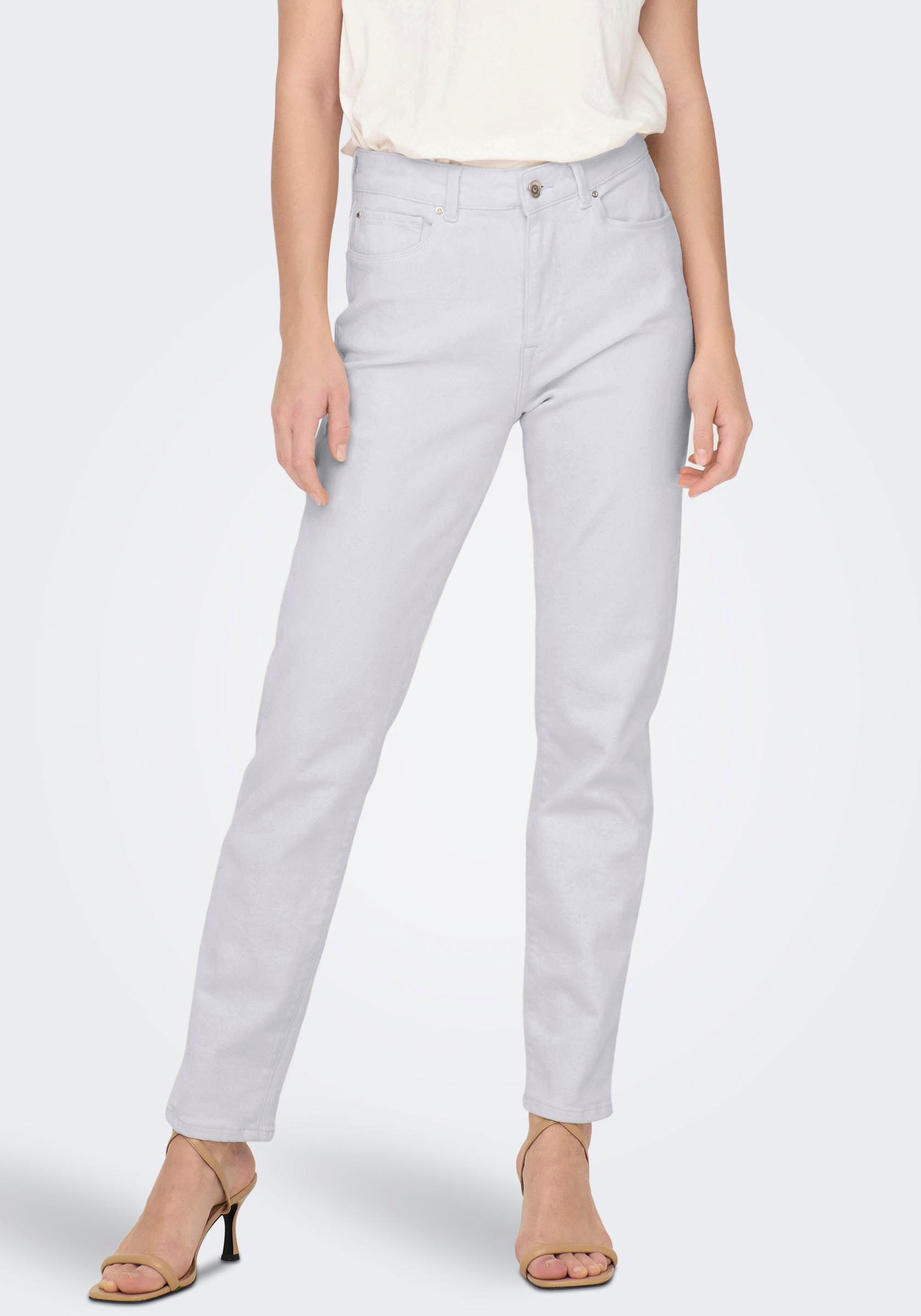 Image of ONLY Ankle-Jeans "ONLEMILY STRETCH HW STR ANK DNM NOOS" Baumwollmischung, high waist, straight fit