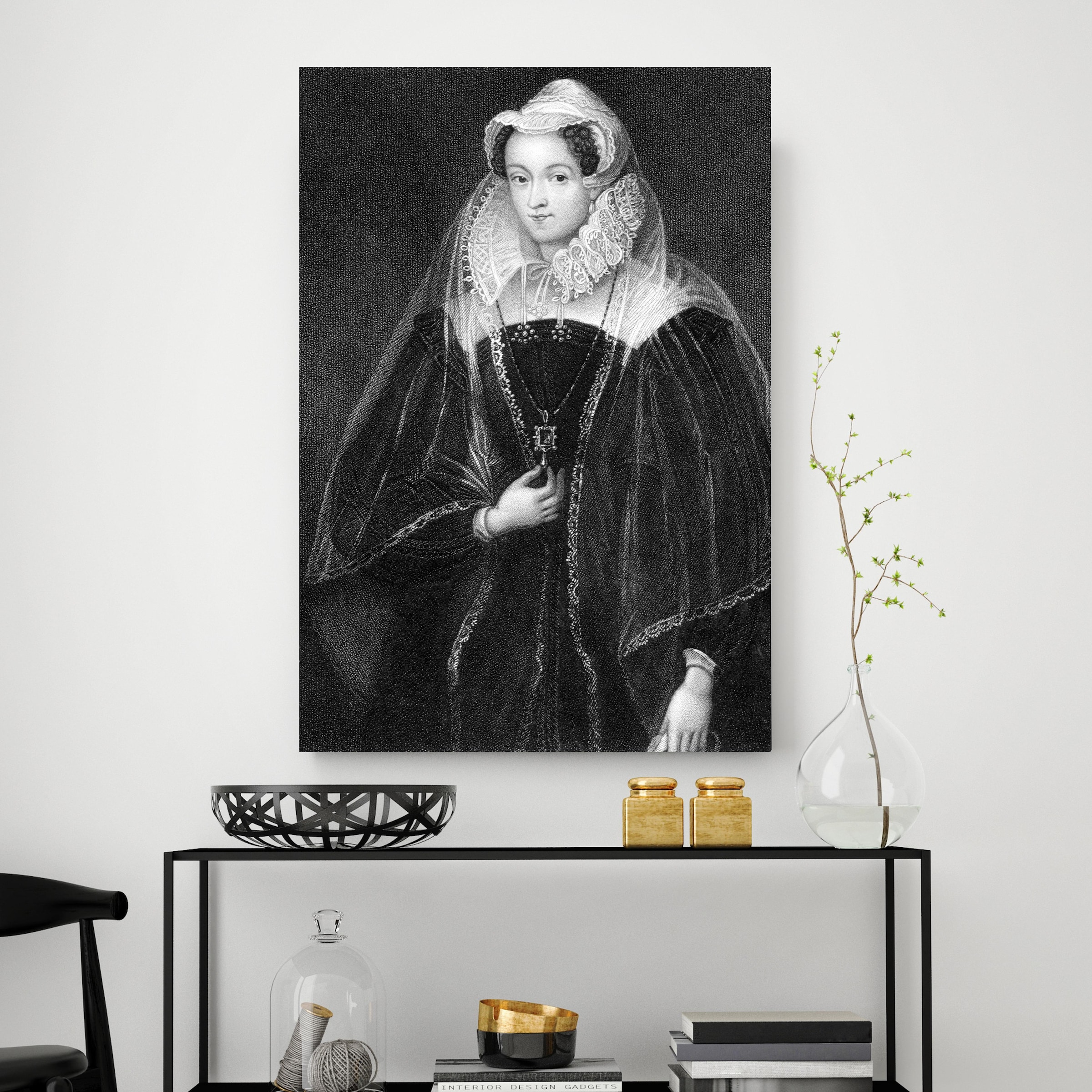 queence Leinwandbild »Lady 3« Frau | Historische Persönlichkeiten | Königinnen | Schwarz-Weiss Premium-Leinwandstoff, Handarbeit aus Deutschland, 40x60cm