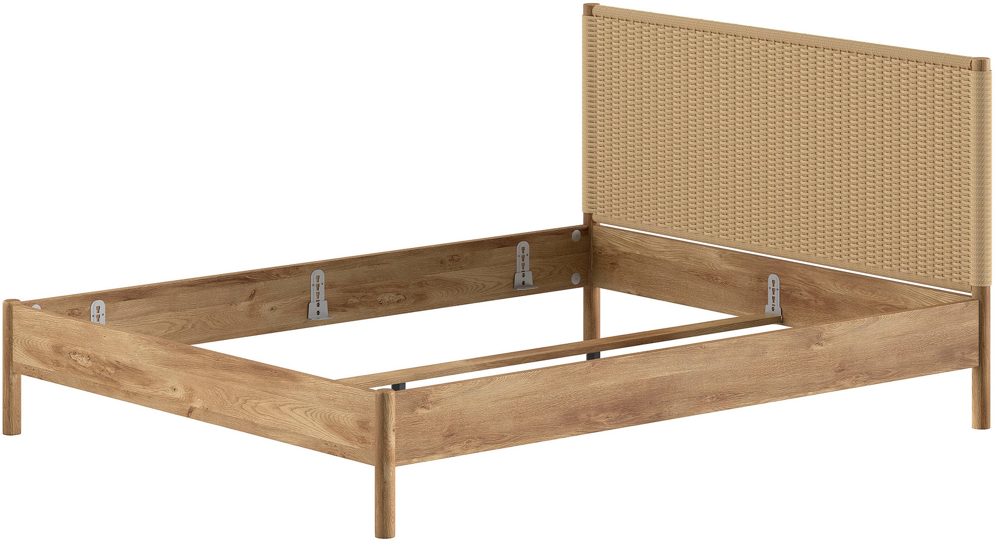 Image of Vipack Bettgestell "Olive-M in zeitlosem Design, mit trendigem Kopfteil in Seilgeflecht" mit höhenverstellbarer Rahmenauflage, in 2 Breiten erhältlich