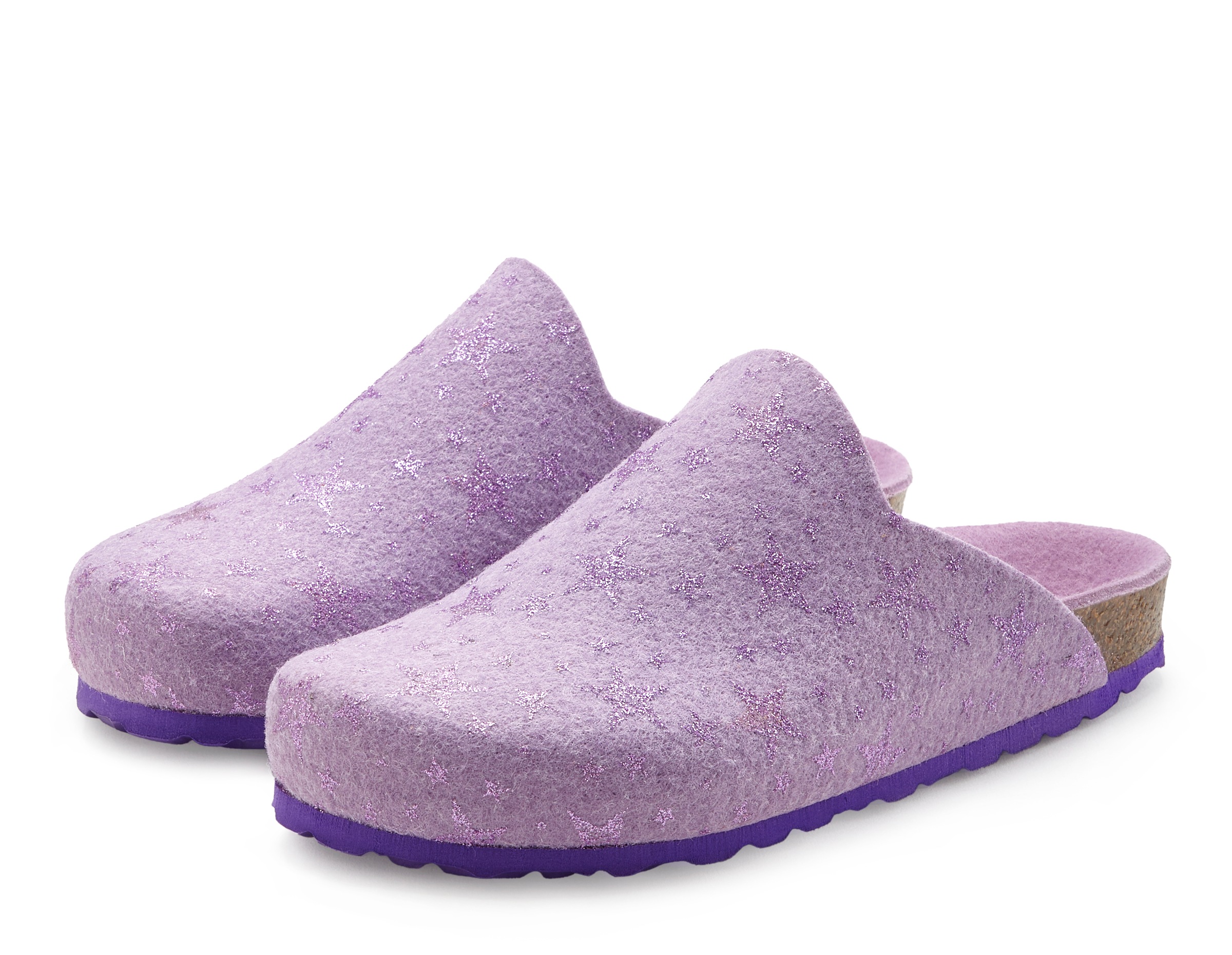 Image of Vivance Dreams Pantolette "Pantolette, Clog, Pantoffel, Hausschuh," aus Filz mit wärmenden Korkfussbett & Sternenprint