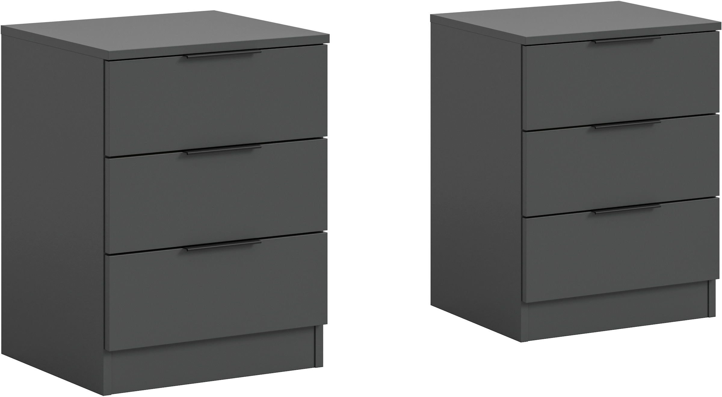 Image of Home affaire Nachtkommode "Skarde 2 Nachttische, jeweils Breite: 45 cm" Set, Sie bekommen 2 Nachttische im Set, 2 Stk. tlg. Skarde, 2er Set Nachtkommoden, 3 Schubkästen, anthrazit