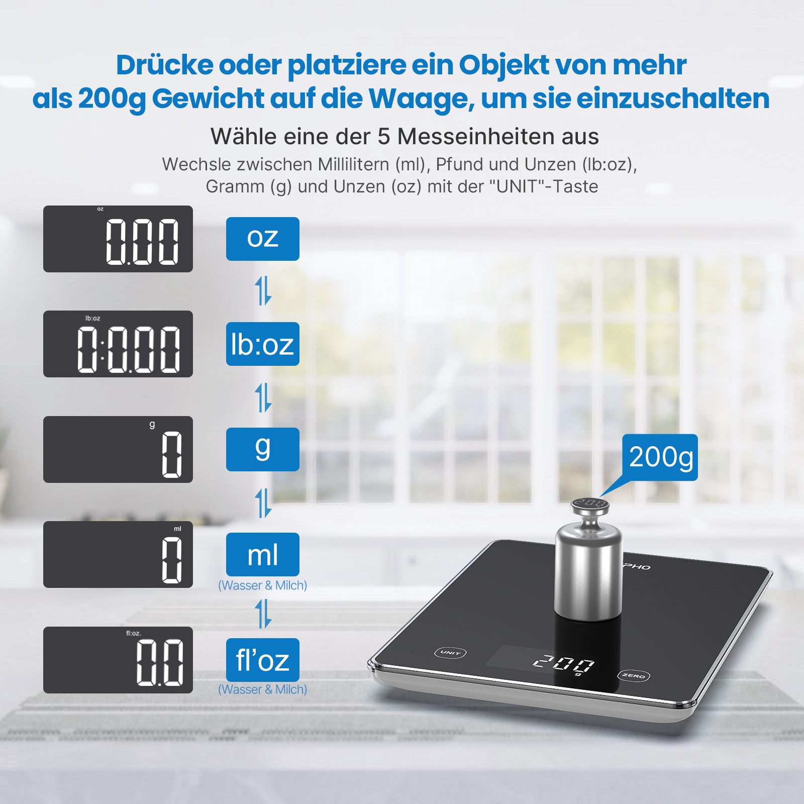 Renpho Küchenwaage »Calibra 1L Smart Nutrition Scale T001«, Smarte Küchenwaage für präzise Ernährungstracking & Zielerreichung