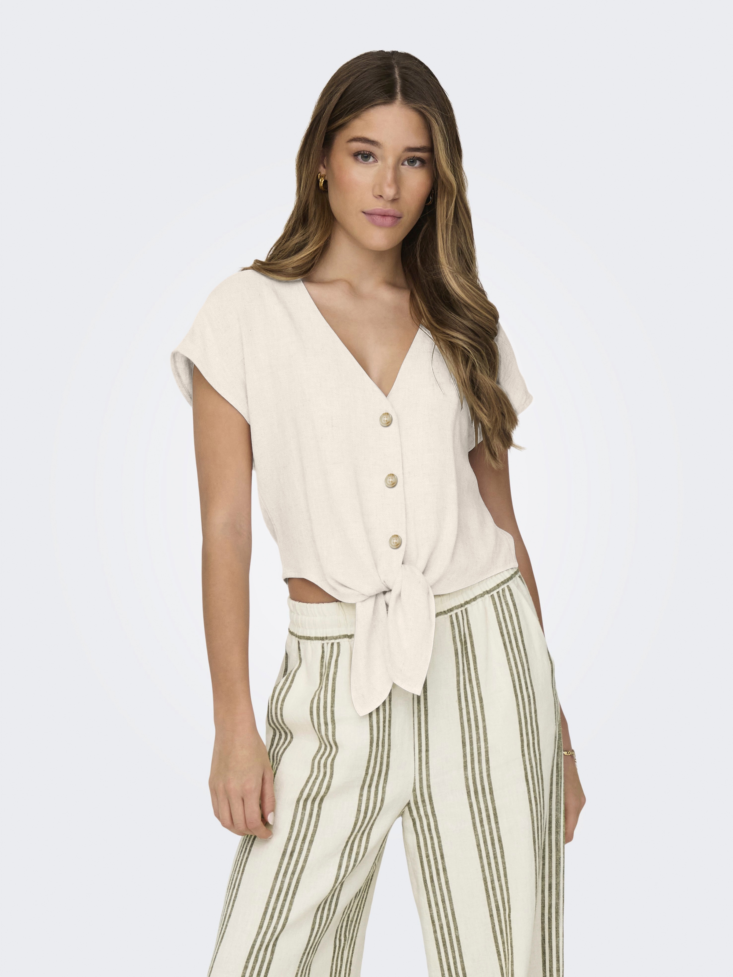 ONLY Kurzarmbluse »ONLSIESTA SS KNOT LIN BL SHIRT PNT NOOS« Viskosemischung, regular fit