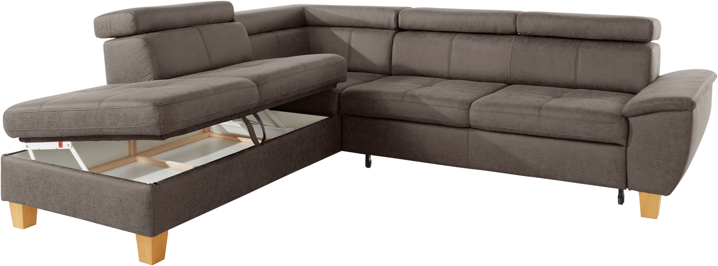 exxpo - sofa fashion Ecksofa »Enya, aufwendige Detailverarbeitung, hoher Sitzkomfort, bequem, L-Form«, mit Kopfteilverstellung, wahlweise Bettfunktion u. Bettkasten