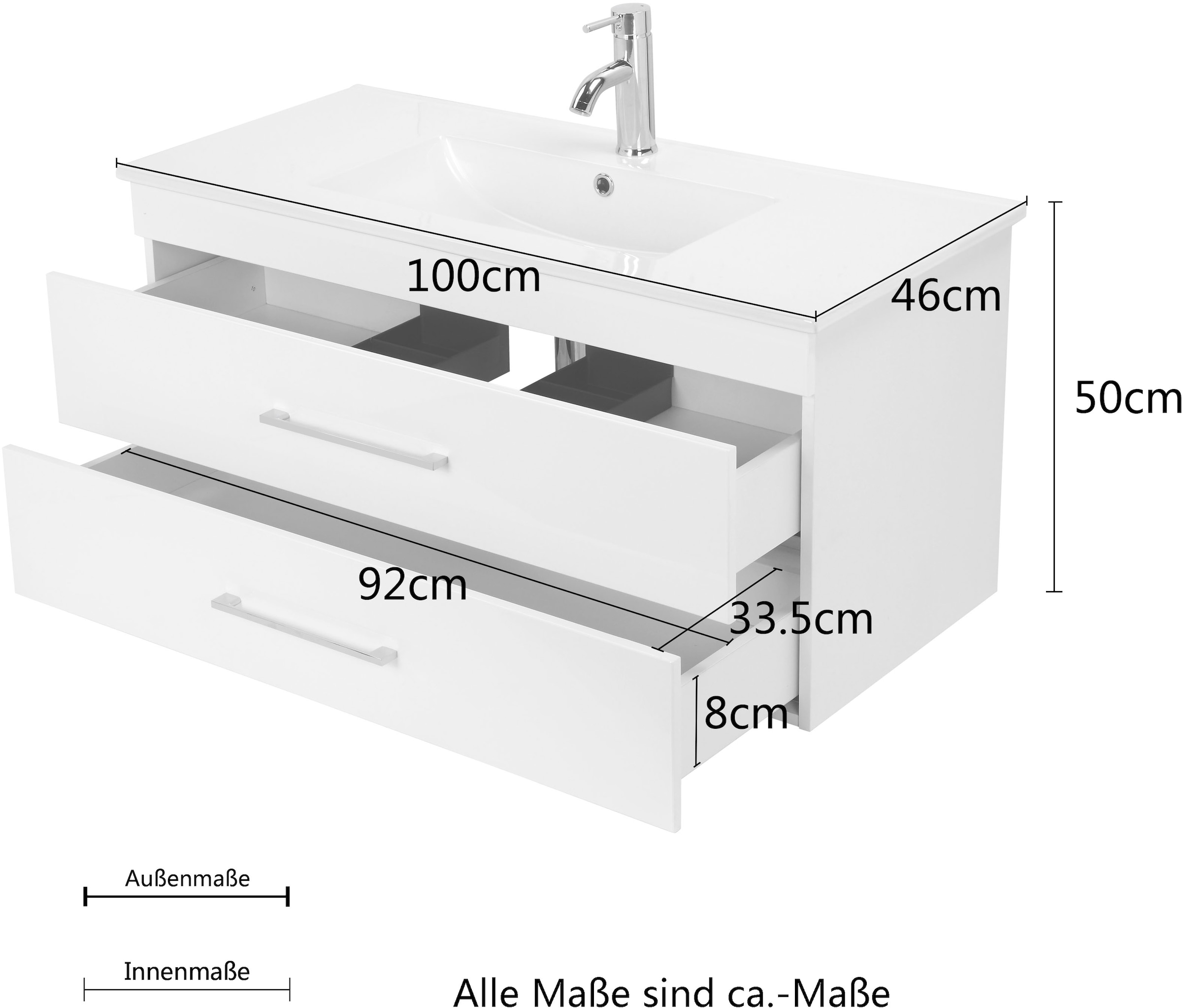 welltime Table de lavage »Florenz« Komplett-Set,  Waschplatz mit 2 Auszügen und Softclose Breite 100cm