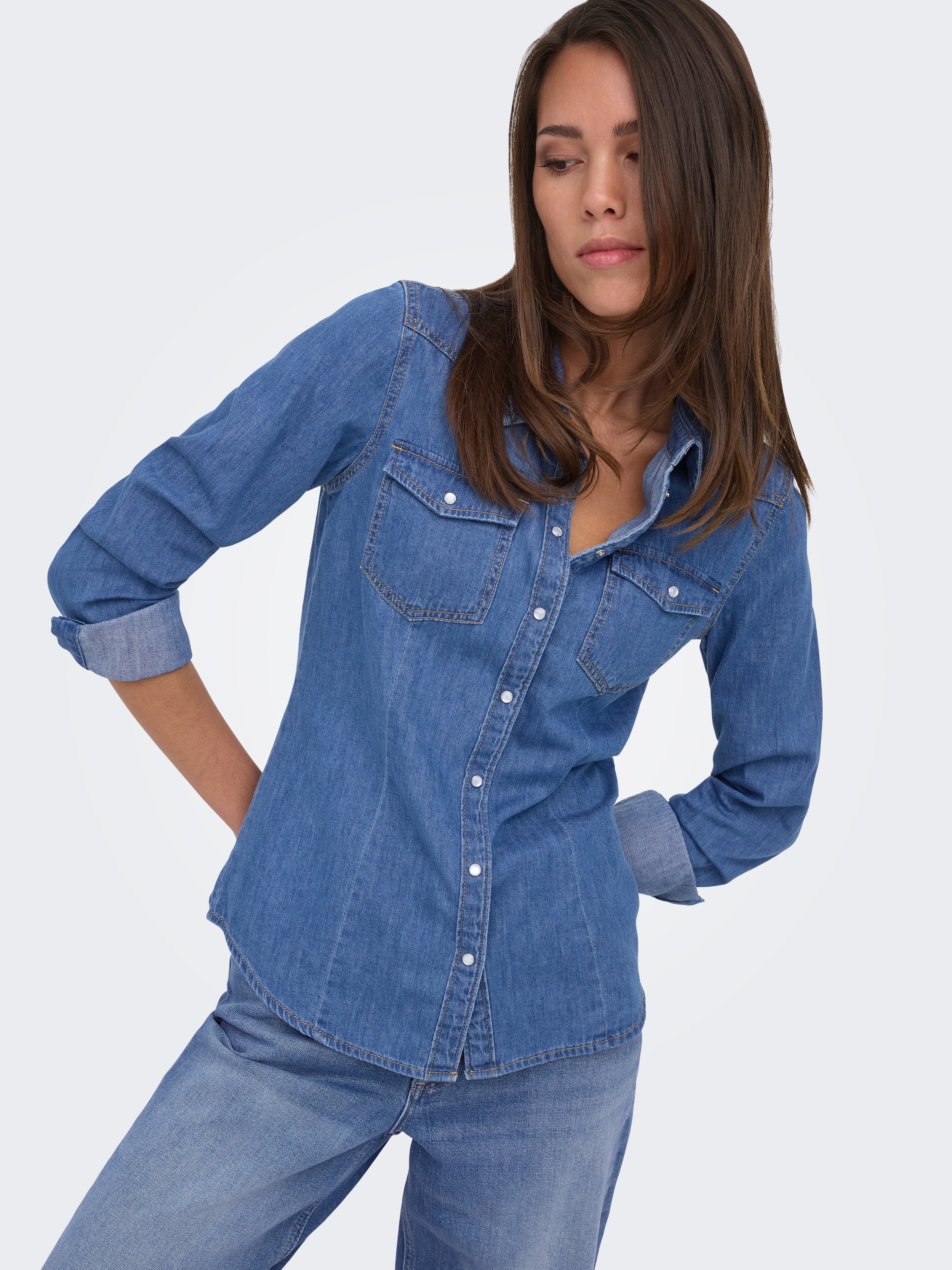 Image of JDY Jeansbluse "JDYSANDIE L/S SHIRT DNM" Baumwolle, Denim, slim fit
