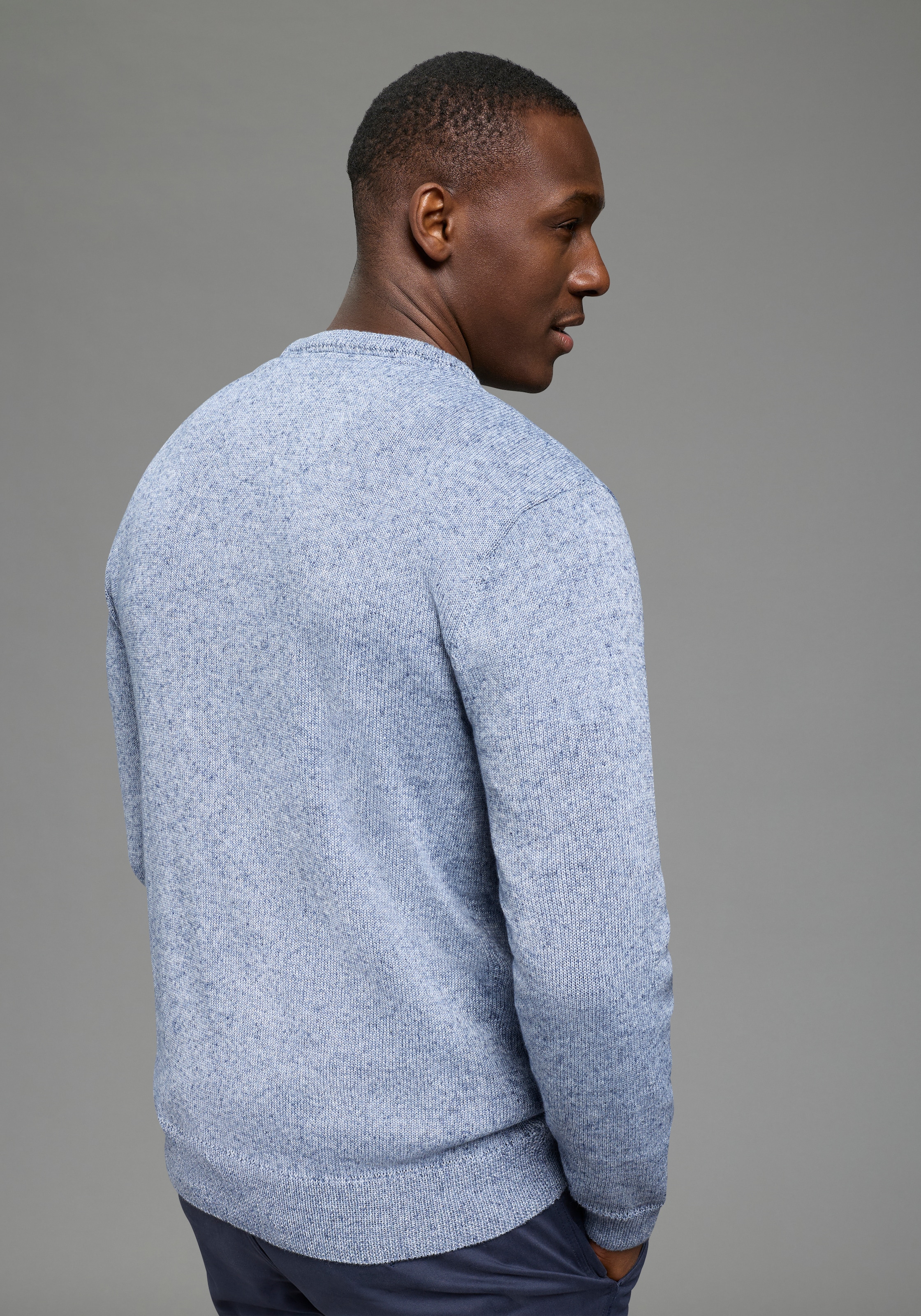 DELMAO Pull à col rond »Neue Kollektion! Sommerlicher Leinenanteil« Rundhalsausschnitt, regular fit, Langarm, melierte Optik