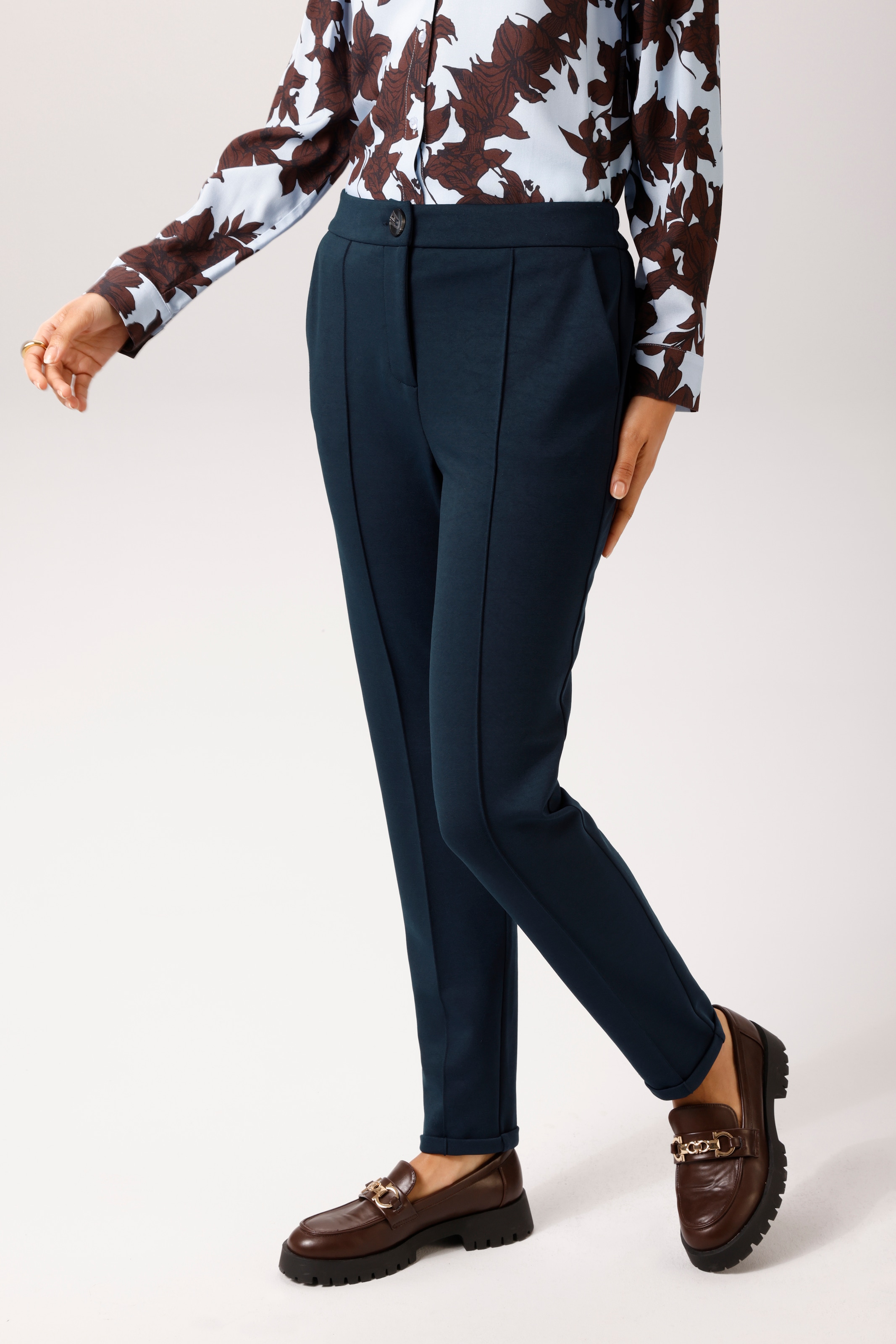 Aniston CASUAL Pantalon en jersey  décoré de plis couchés