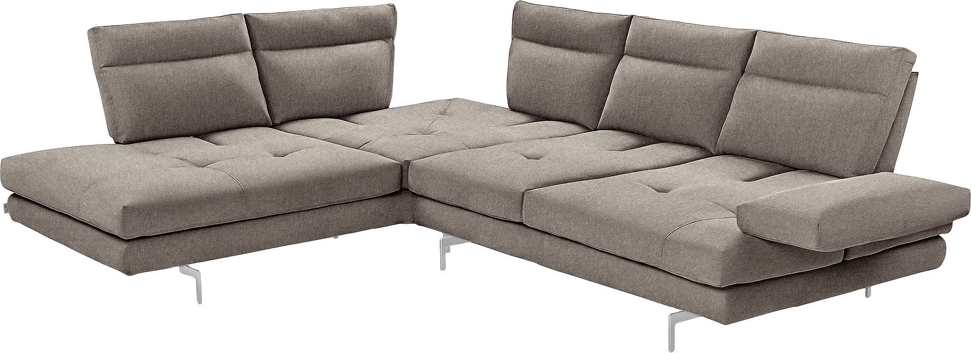CALIA ITALIA Canapé d'angle »Toby Wing, B/T: 288/232 cm, Multifunktionssofa, Designsofa, L-Form« Sitztiefenverstellung und Armteilfunktion, Füsse chrom glänzend