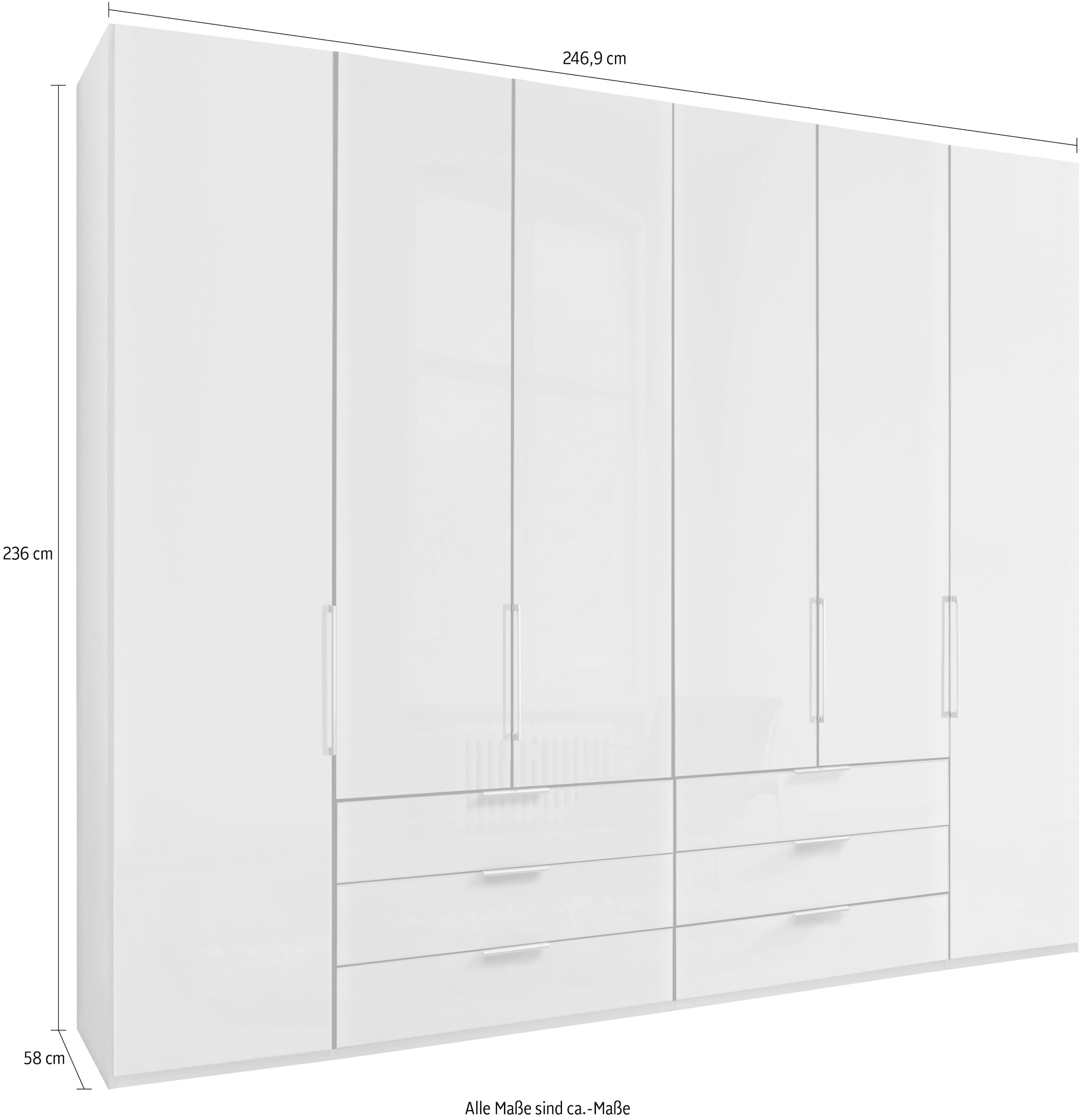 WIEMANN Armoire à portes pliantes »Monaco, Kleiderschrank, Schrank, Wäscheschrank, mit edler Glasfront« 2 Breiten, 2 Höhen 216/236 cm auswählbar, MADE IN GERMANY,  inkl. gepämpften Schubkästen und Türen, mit Panoramaöffnung