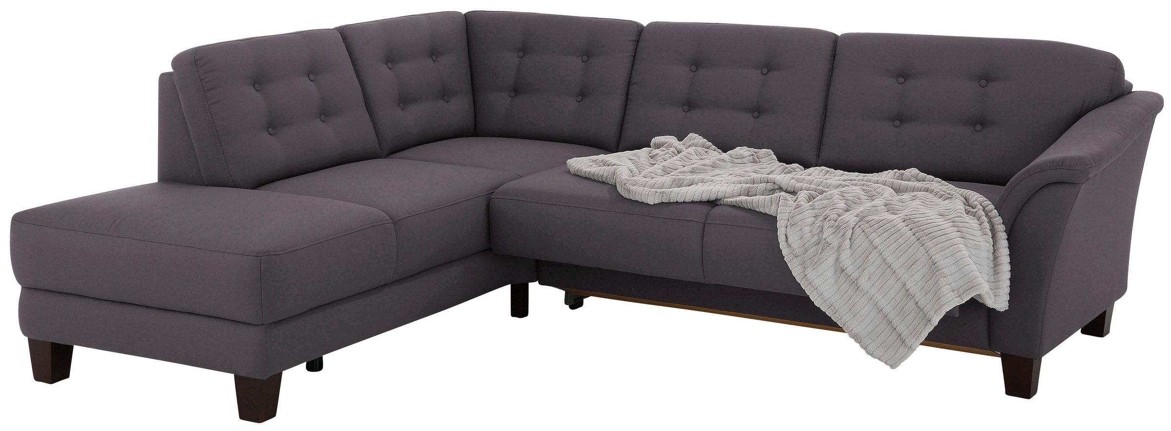 Home affaire Ecksofa »Trondheim L-Form«, mit Federkern und Knopfheftung im Rücken, Füsse Buche dunkel