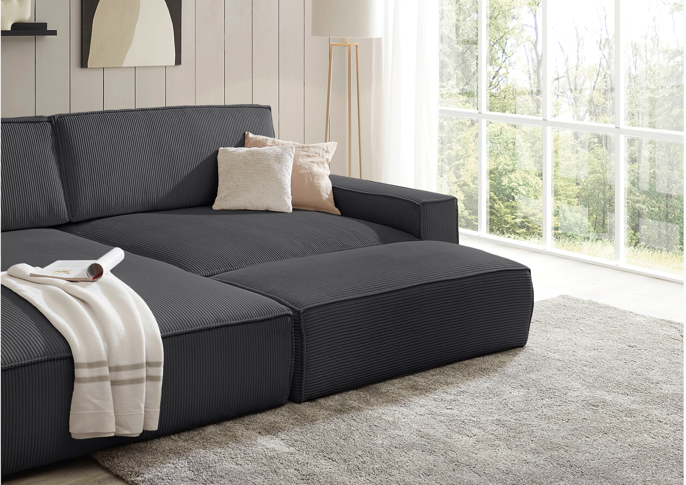 Home affaire Tabouret »NEU: SHERWOOD XXL, Polsterhocker, Cord, Webstoff« rechteckig, bequemer Sitzkomfort, 130/60/44 cm, Krokodilverbinder