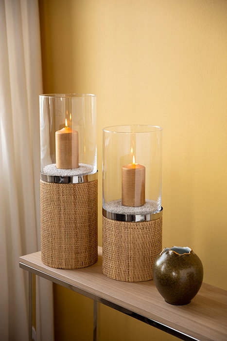 Fink Windlicht »CATANIA« aus Edelstahl, Glas und Rattan