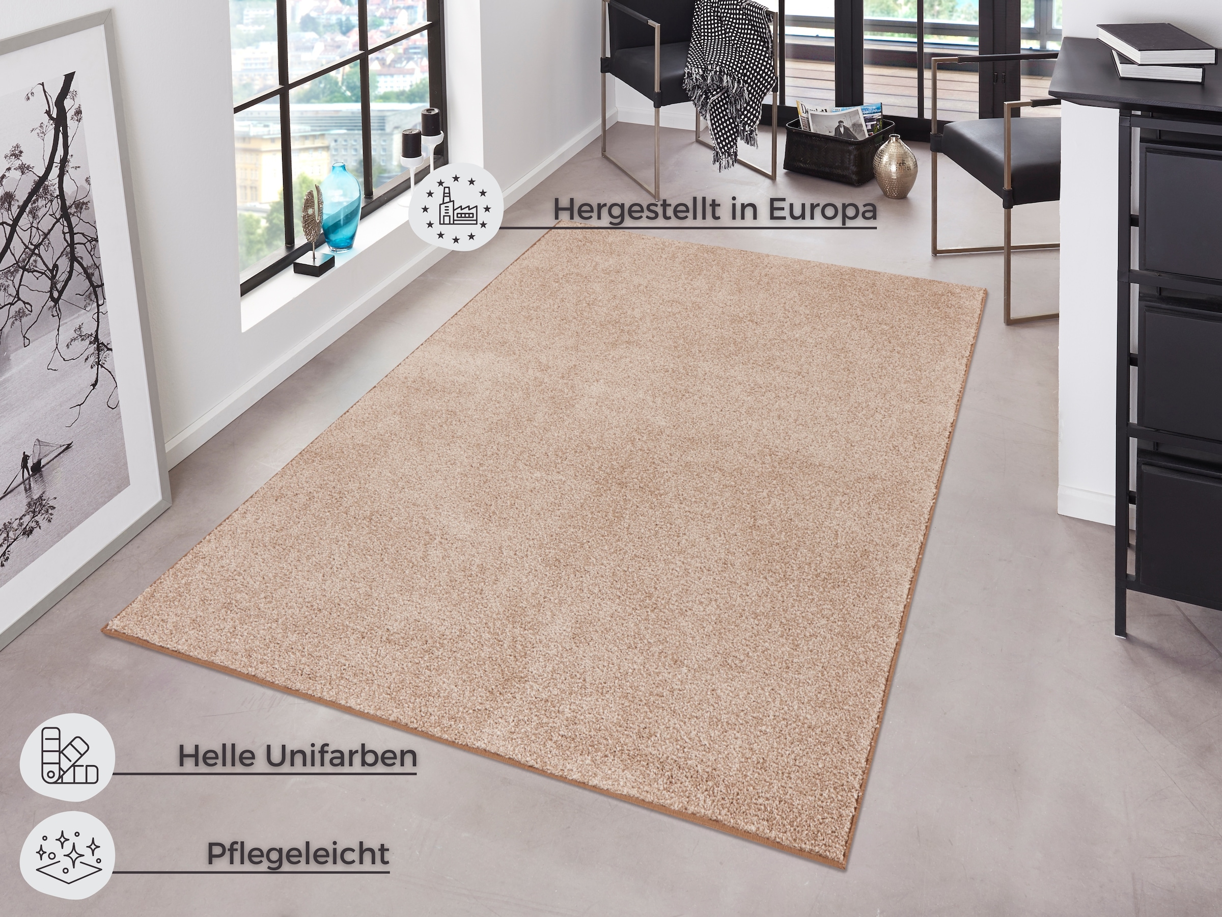 HANSE Home Teppich »Pure 100 Kurzflor«, rechteckig, 13 mm Höhe, Kurzflor, uni, umkettelt, Läufer, Wohnzimmer, Kinderzimmer, Flur
