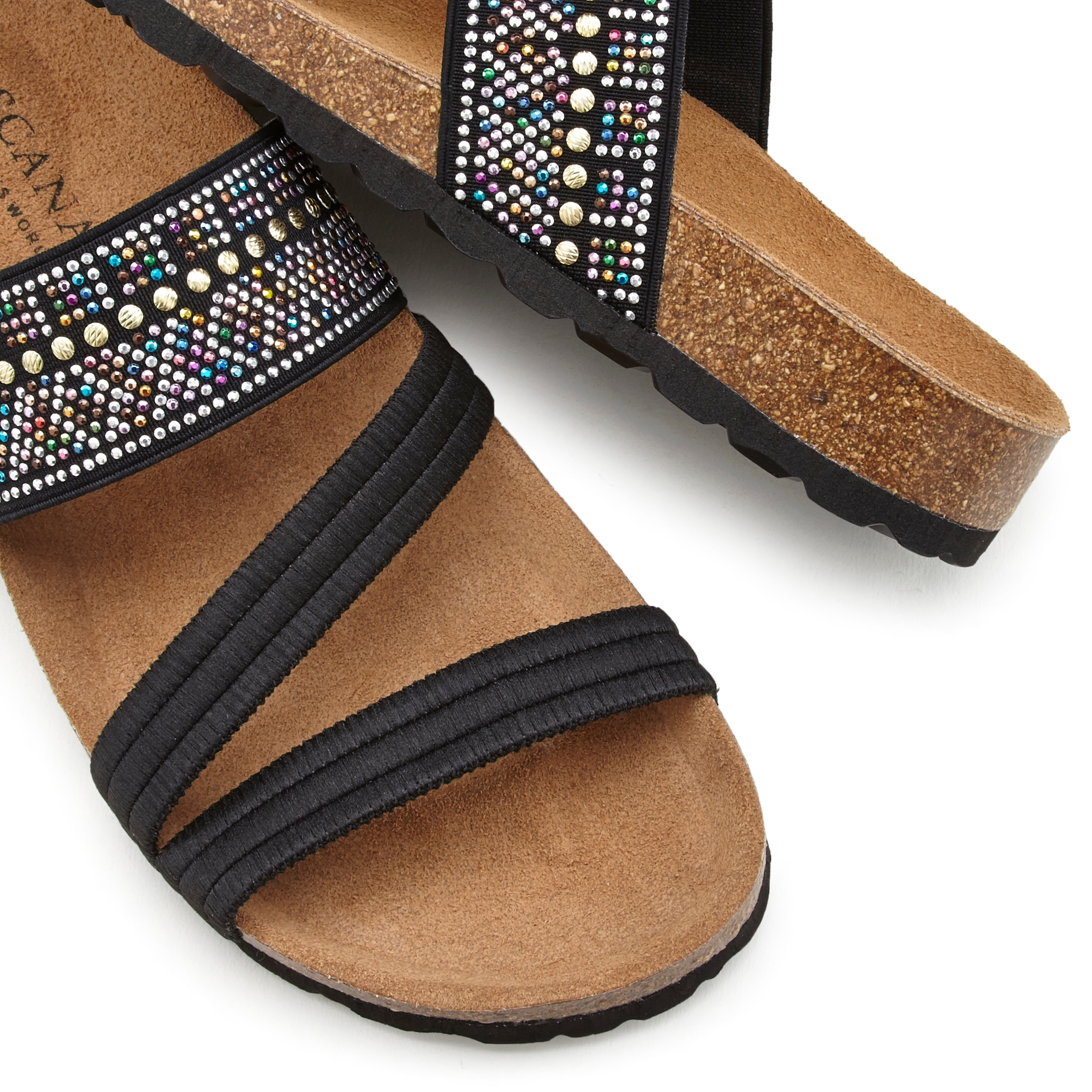 LASCANA Pantolette »Mule, Sandale, offener Schuh, Sommerschuh,«, mit Komfortkorkfussbett aus Leder und elastischen Riemen