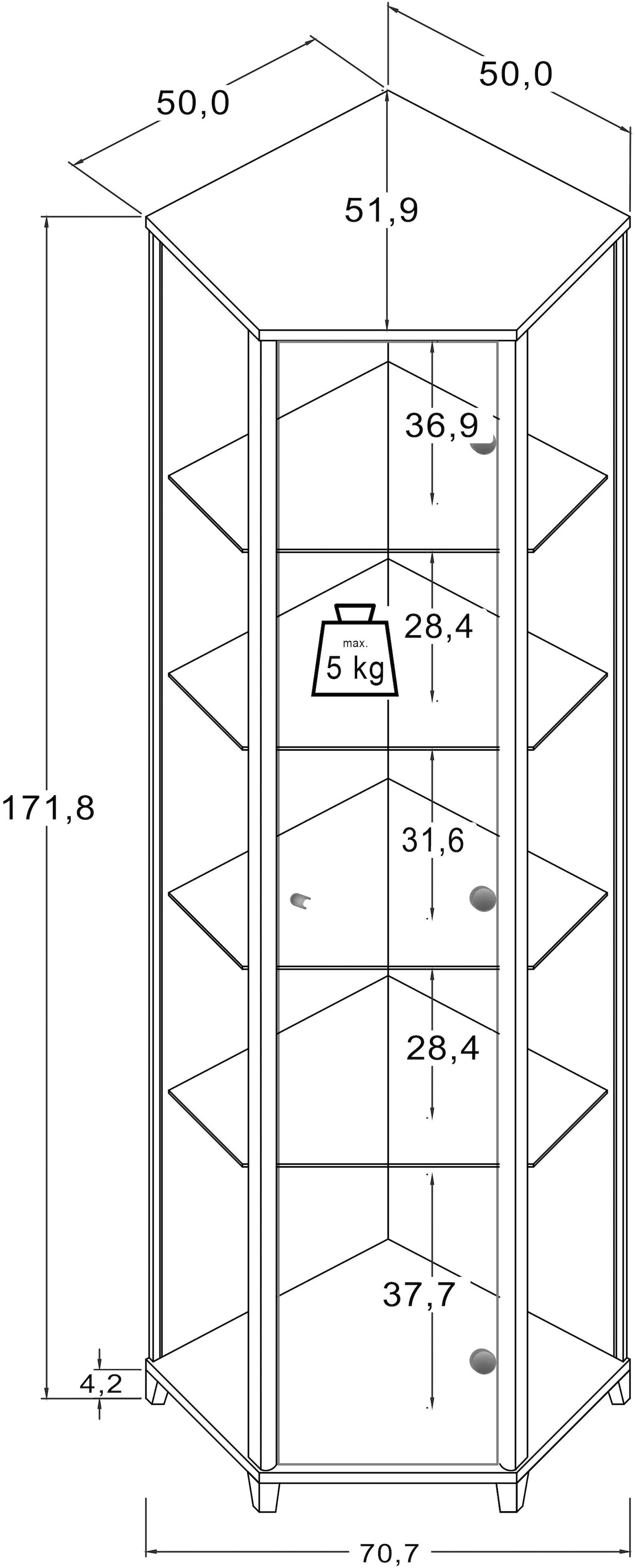 fif möbel Vitrine d'angle »TRIO Höhe ca. 172 cm, ink. Beleuchtung« Eckvitrine/Glasvitrine 1x Glastür, perfekt für Sammler, Sammlervitrine