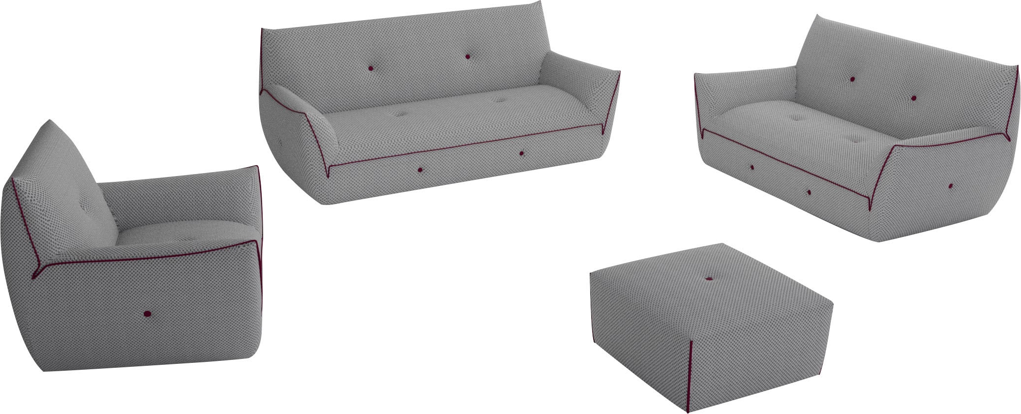 Egoitaliano Ensemble rembourré »Yuki, extravagantes Design und höchster Sitzkomfort, tolle Details« Set, bestehend aus einem 2,5- und einem 2-Sitzer, Sessel und Hocker