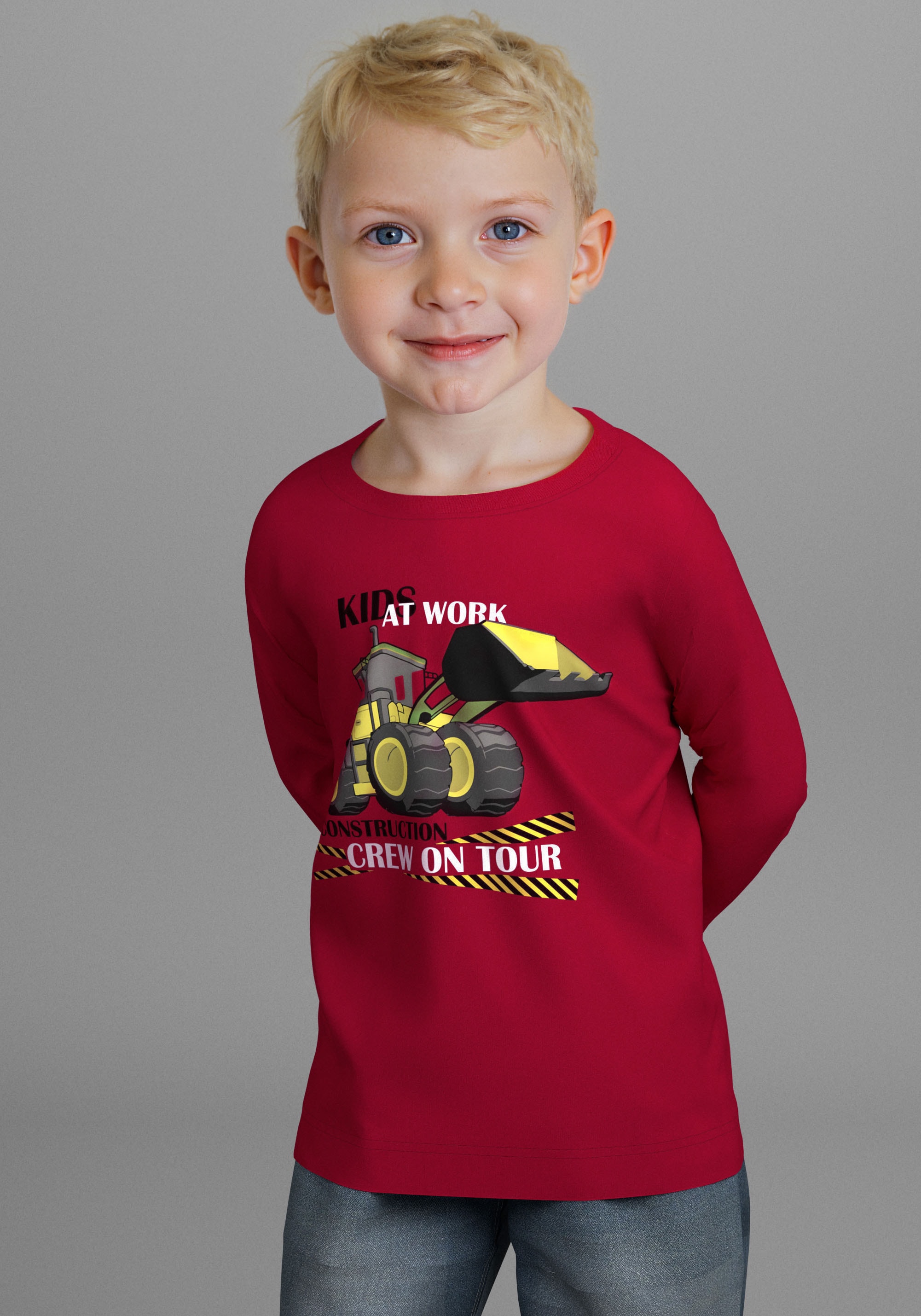 Image of KIDSWORLD Langarmshirt "CONSTRUCTION crew on tour" Cooler Bagger Druck