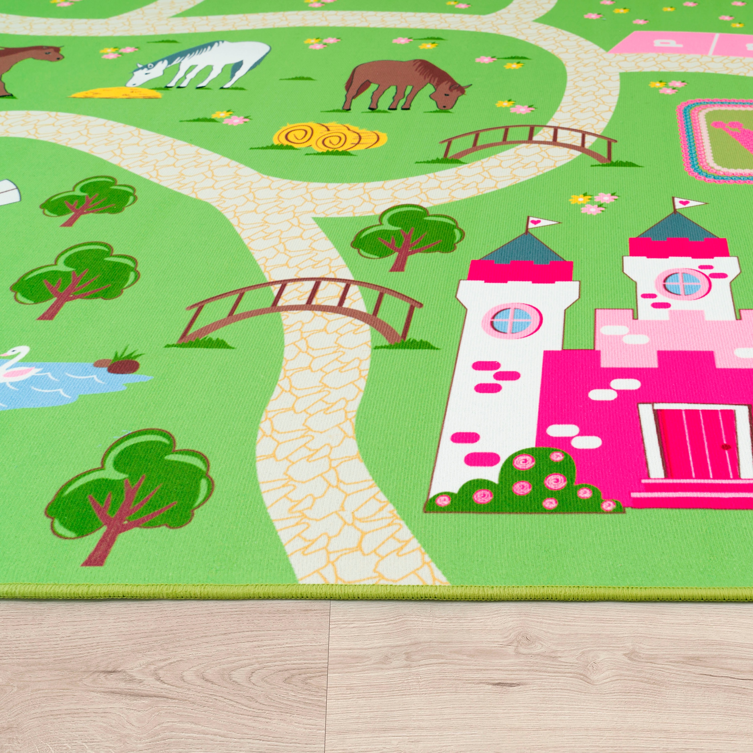 Paco Home Kinderteppich »Bino 560«, rund, 4 mm Höhe, Kurzflor, Strassen-Spiel-Teppich, Motiv Bauernhof, Kinderzimmer