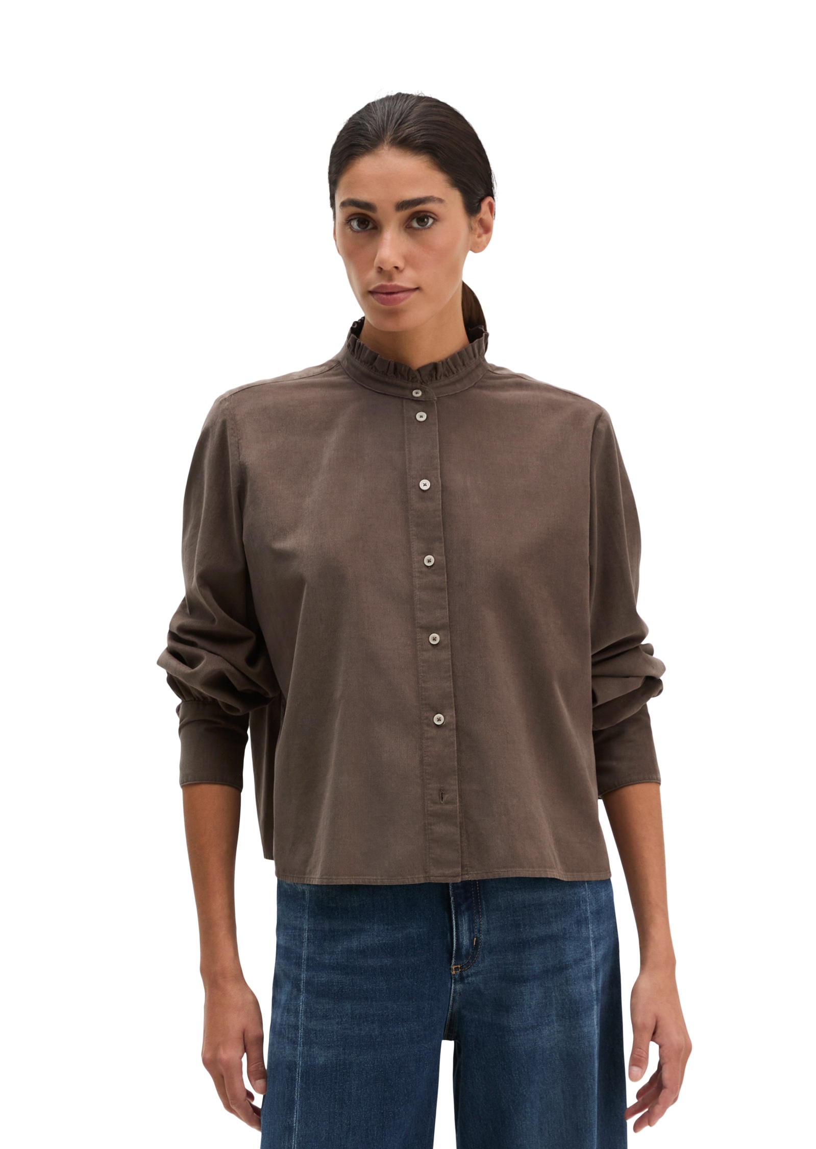 Image of Marc OPolo Rüschenbluse in Cord-Qualität, mit Bio-Baumwolle