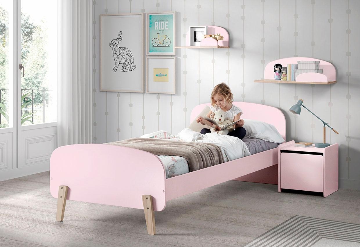 Vipack Kinderbett »Kiddy, inkl. Rolllattenrost, Liegefläche 90/200 cm«, (B/H/T ca. 205x72x94cm, gerundetes Kopf-/Fussteil, verschiedene Farben), gradliniges Design in Retro-Optik, hochwertiges MDF lackiert