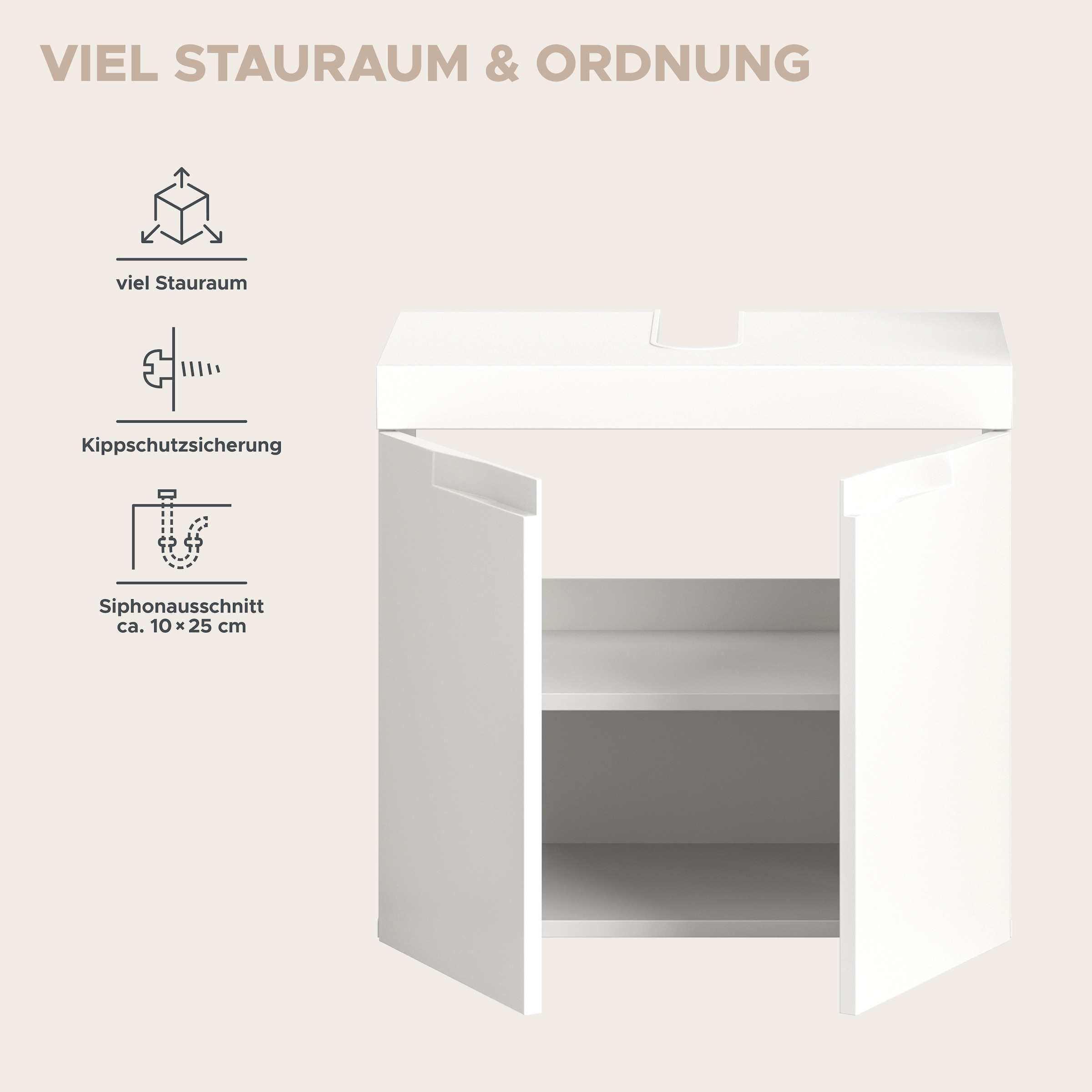 GOODproduct Waschbeckenunterschrank »MAOI, Breite 60cm, 2 Türen, 2 Fächer, 1 Einlegeboden« Badezimmerschrank, Unterschrank, Kommode, WBU, Bad, Badezimmer