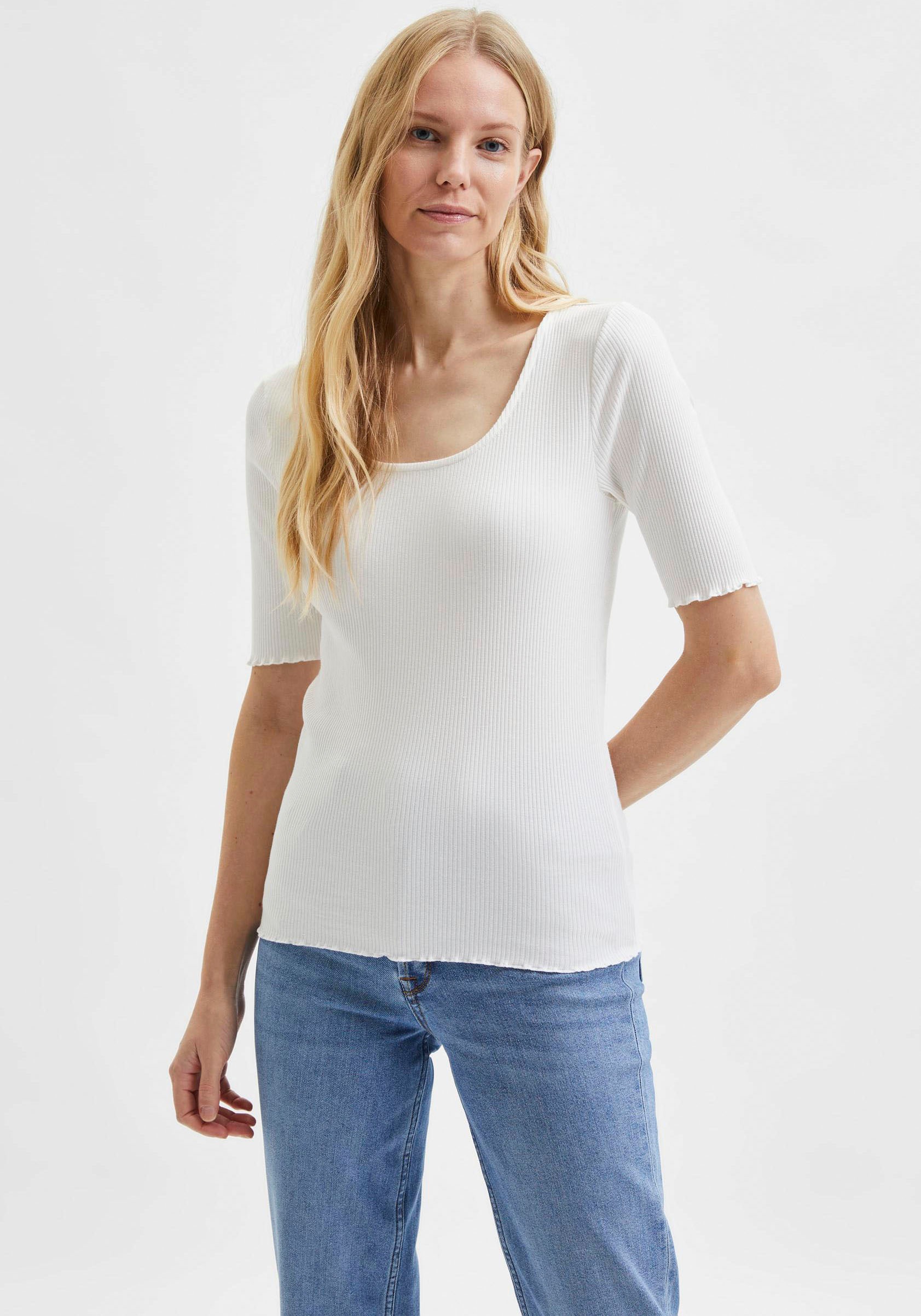 Image of SELECTED FEMME Kurzarmshirt »SLFANNA«, in feiner Rippstruktur, mit Stretchanteil bei Ackermann Versand Schweiz