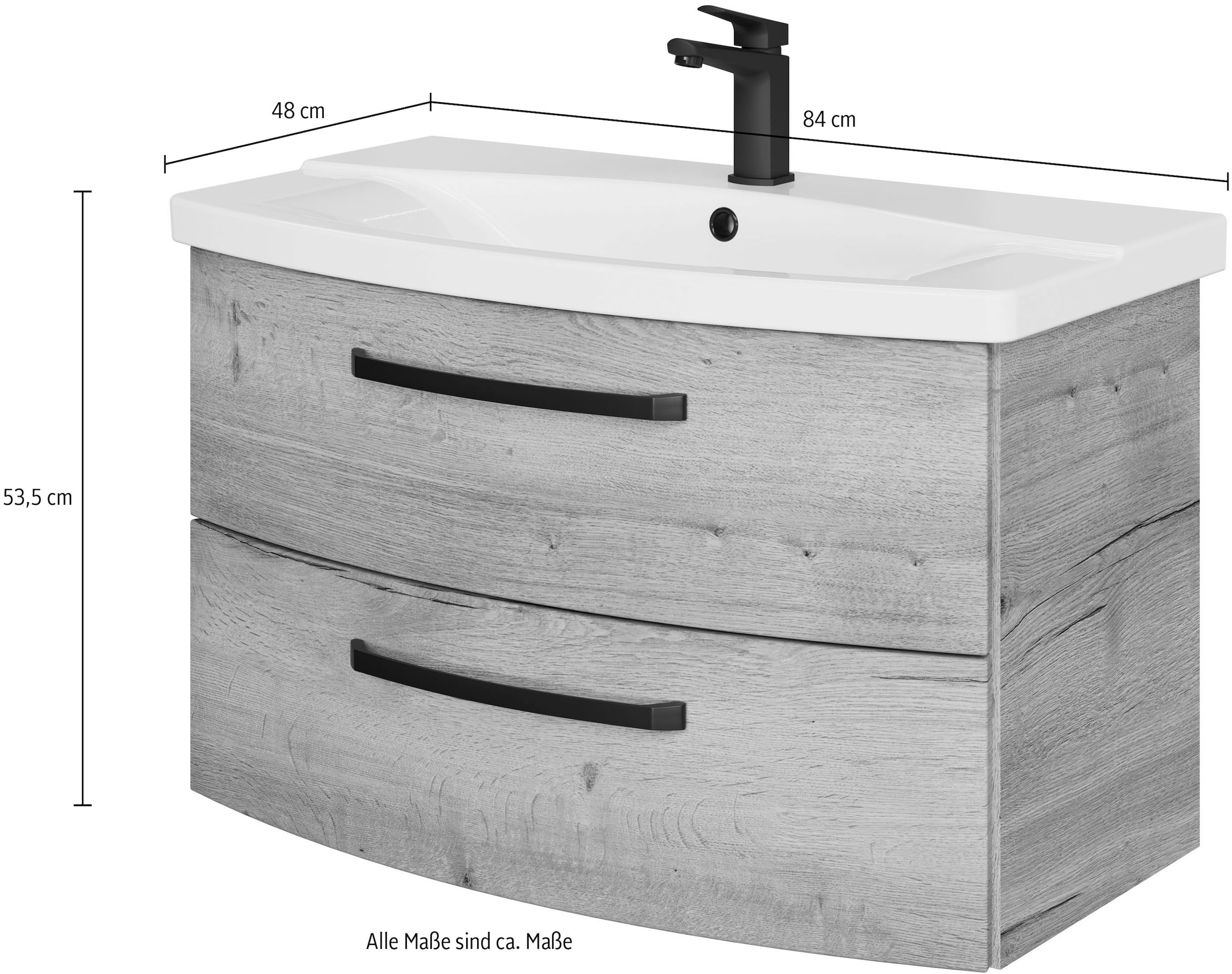 Saphir Waschtisch »Serie 4010 Keramik-Waschtisch mit Unterschrank, 84 cm breit« Waschplatz mit 2 Schubladen, Badmöbel-Set mit Waschtisch