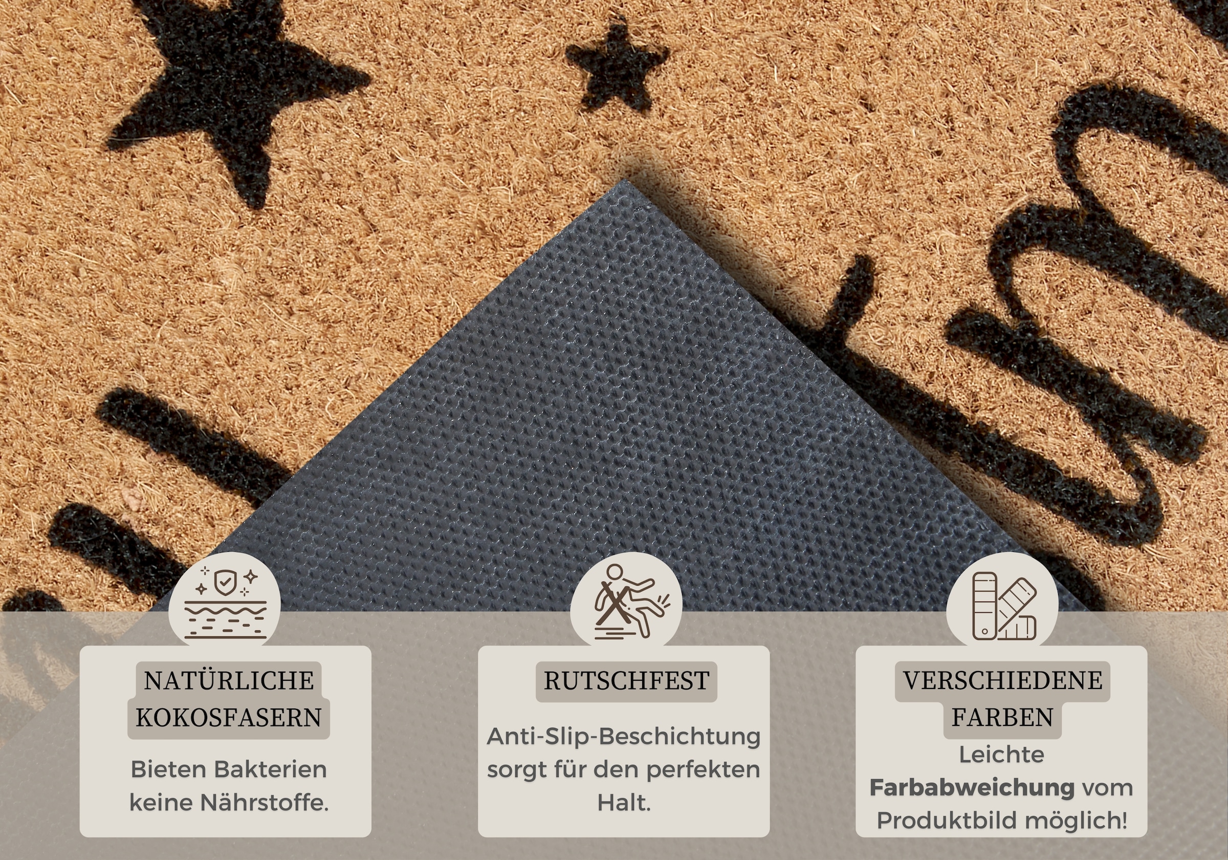 HANSE Home Fussmatte »Kokos Christmas Stars«, rechteckig, 15 mm Höhe, Weihnachten, Schmutzfangmatte, Outdoor, Rutschfest, Innen, Kokosmatte