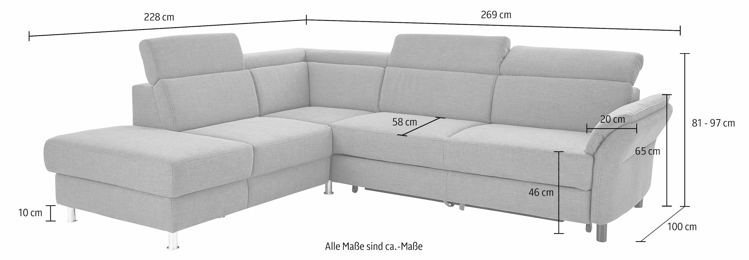 sit&more Ecksofa »Avignon L-Form«, inklusive Kopfteilverstellung, wahlweise mit Bettfunktion