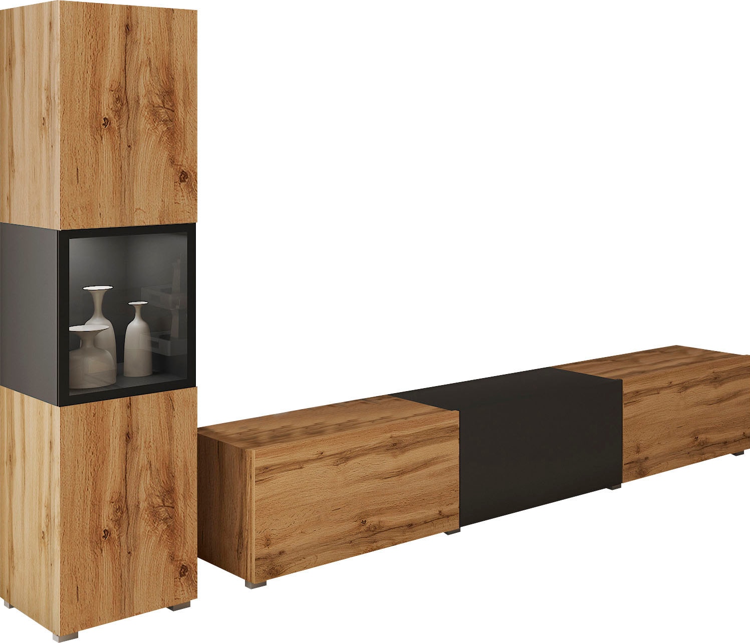 Home affaire Wohnwand »BERLIN I, Vitrine Türschlag links/rechts wechselbar« Komplett-Set, 2 Stk. tlg.