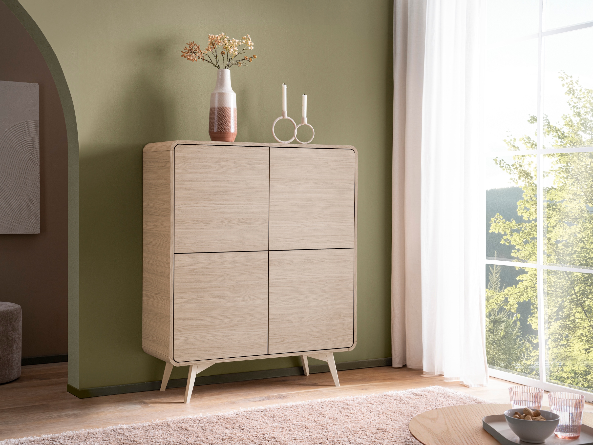 Home affaire Highboard »Torsby, moderner Schrank, Stauraumelement in Eiche Natur, 108 cm breit« abgerundete Ecken, ausreichend Stauraum, vielseitig einsetzbar