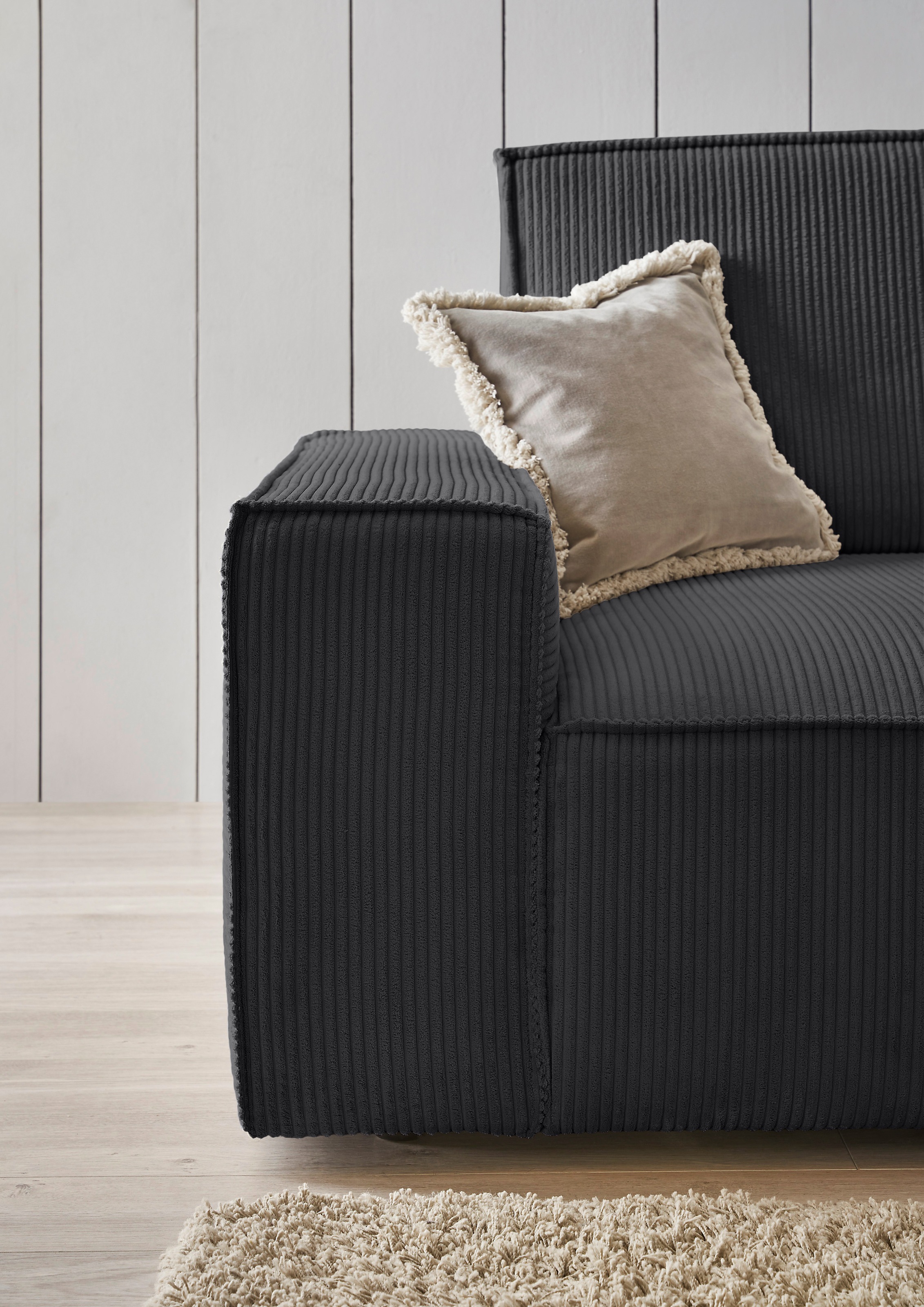 Home affaire Canapé d'angle »NEU: SHERWOOD XXL 284, Big-Sofa L-Form, tiefe Sitzfläche 95 cm, Cord« Recamiere rechts/links, als Schlafsofa stellbar, Cord u. Leinenoptik