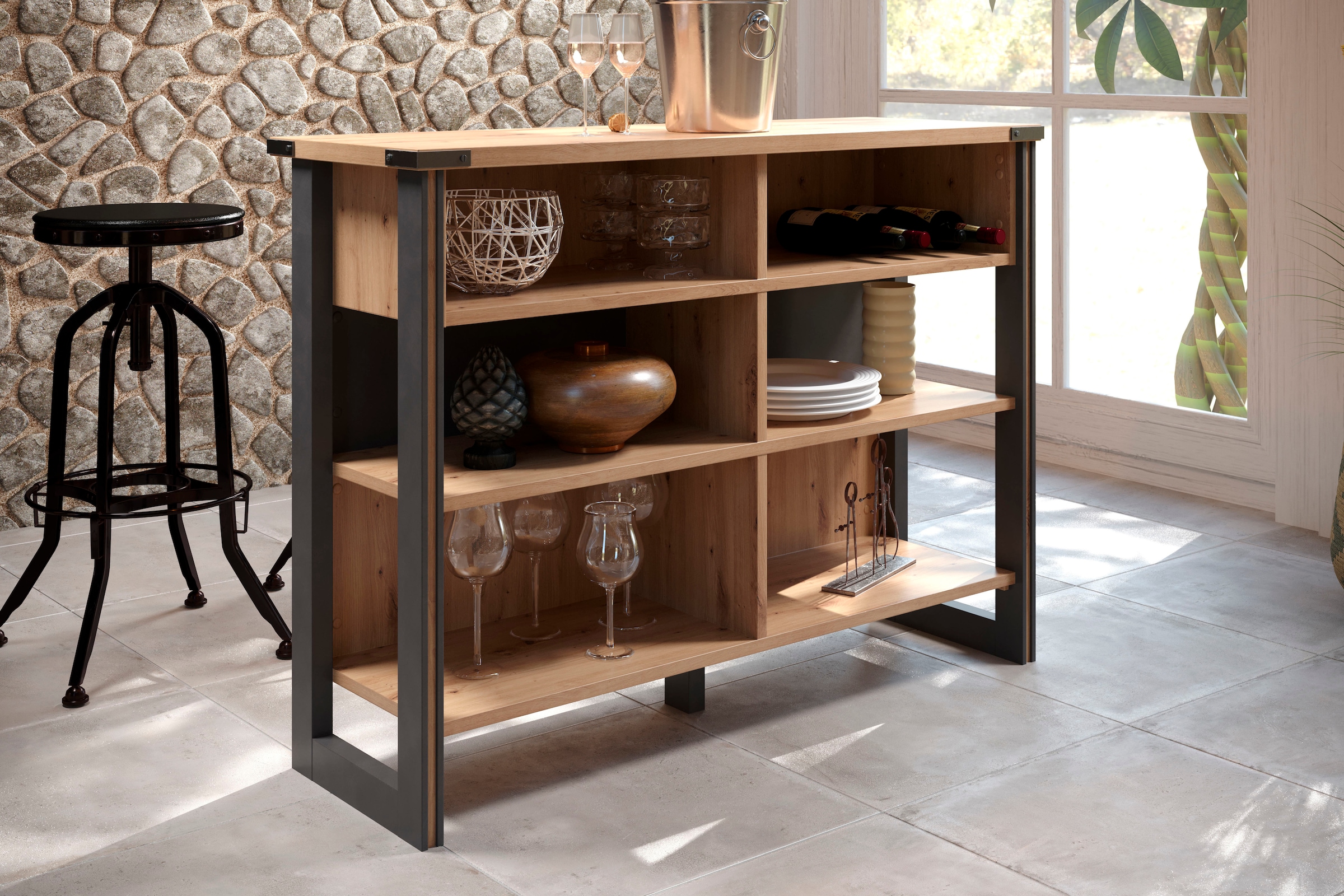 Home affaire Barschrank »Mia«, (1 St.), Bartisch mit 6 praktischen Fächern - Masse (B/T/H) 140/48/105 cm
