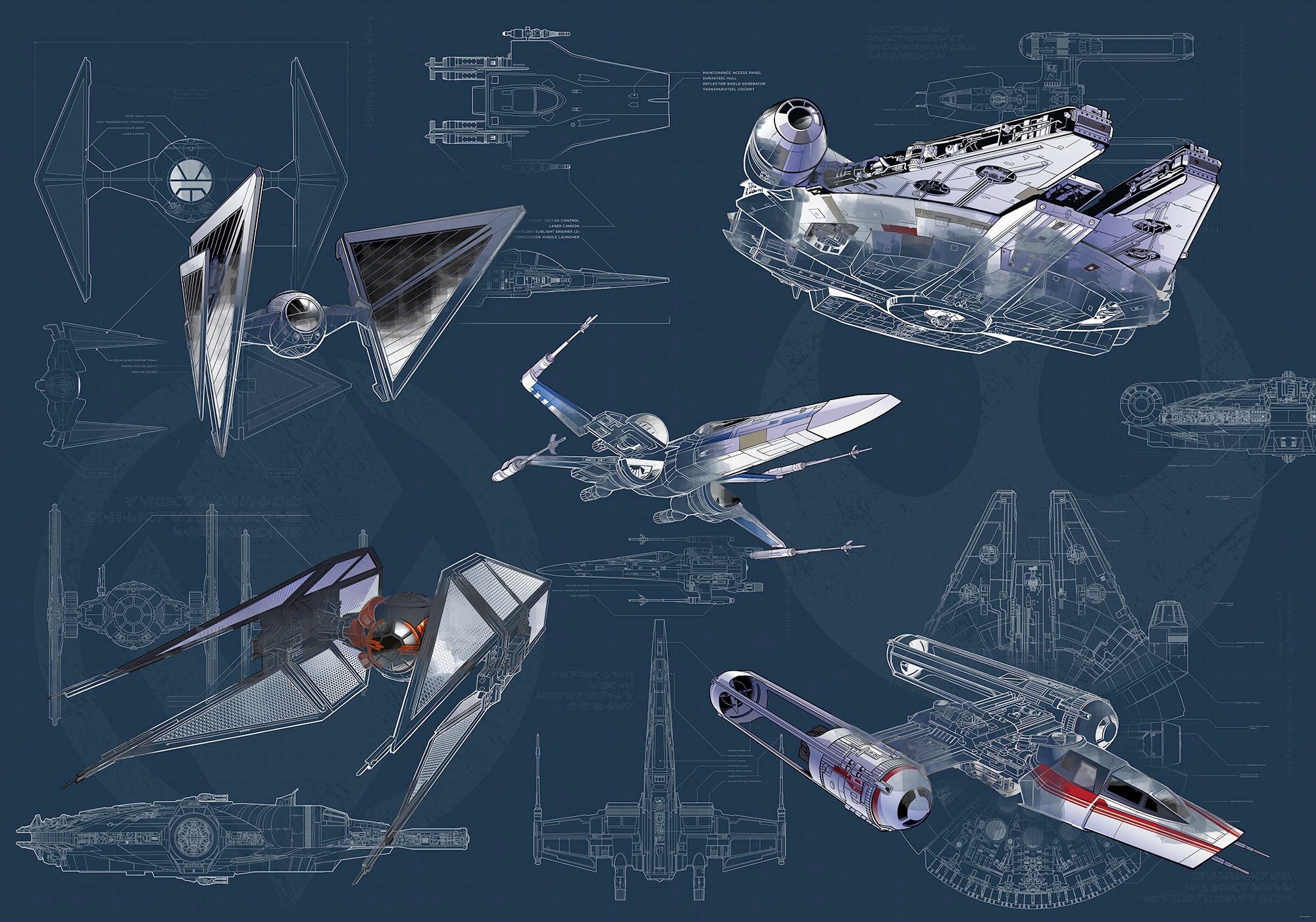 Image of Komar Vliestapete "Digitaldruck Vlies - Star Wars Blueprint Dark - Grösse 400 x 280 cm" bedruckt glatt Kinderzimmer