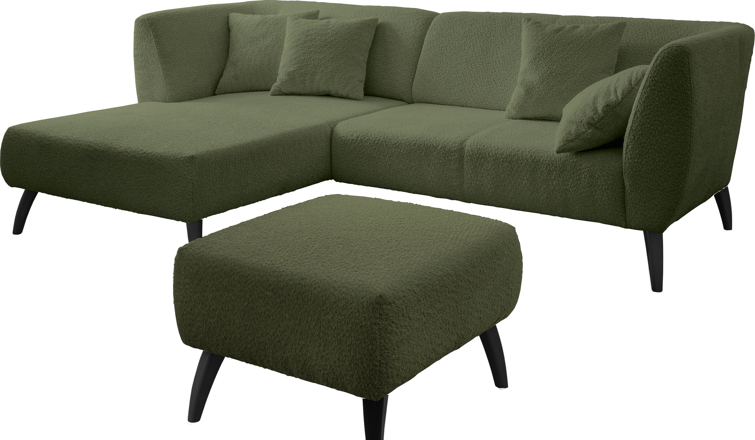 INOSIGN Ecksofa »Colori L-Form«, Holzfussfarbe wählbar, inkl. 4x Zierkissen