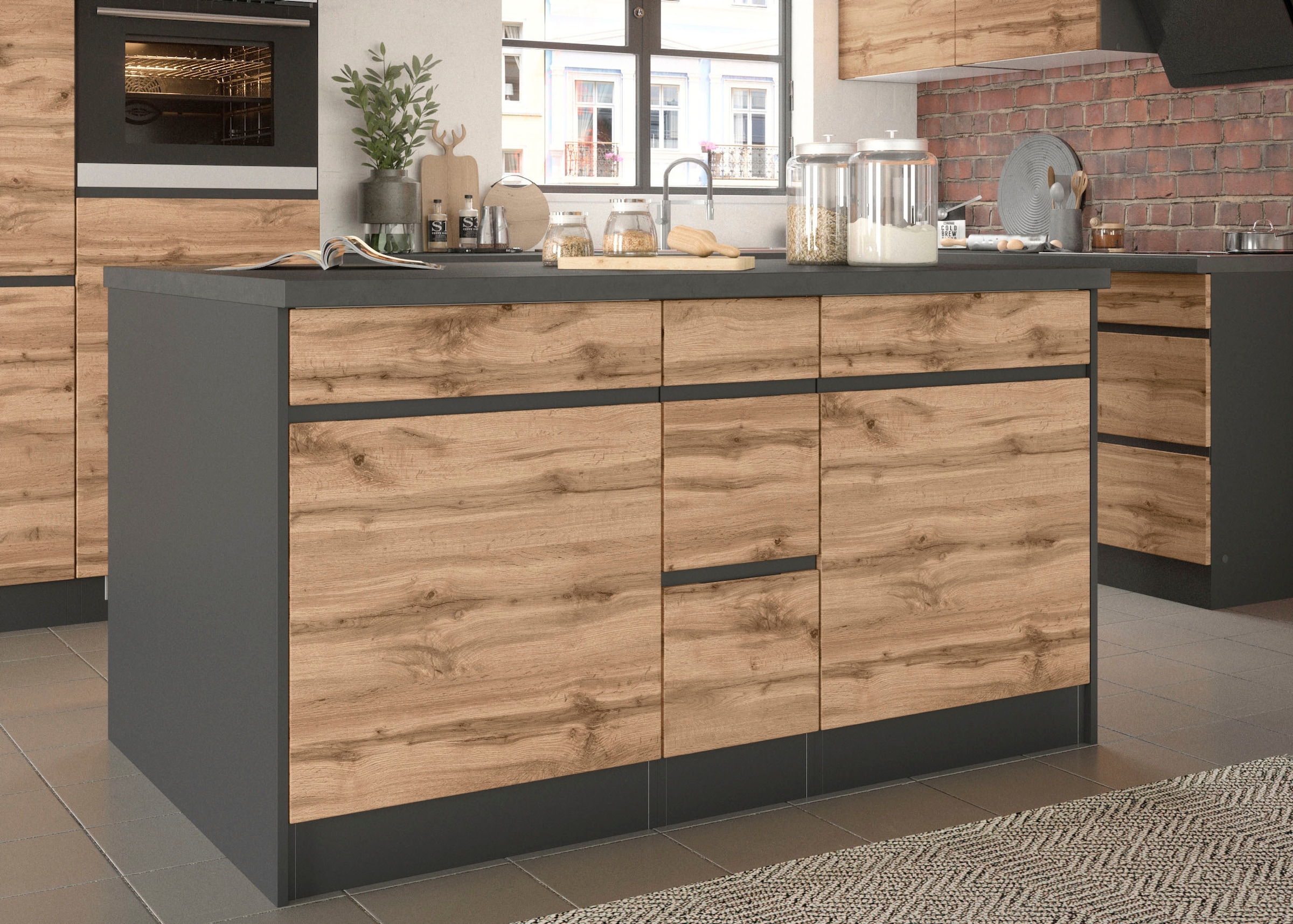 KOCHSTATION Kochinsel »KS-Riesa« Breite 153 cm, Tiefe 100 cm, MDF-Fronten