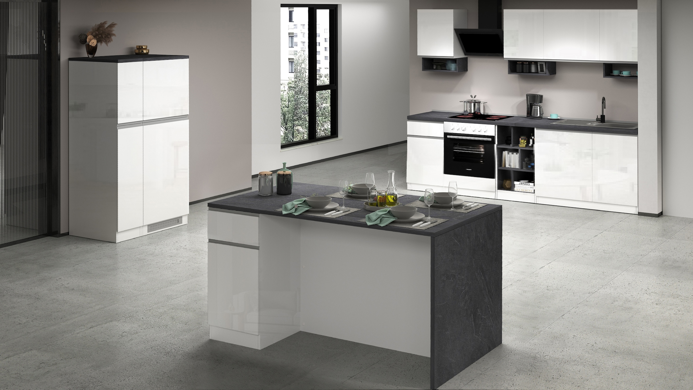 KOCHSTATION Ilot de cuisine »Sole,Kochinsel,Küchenarbeitsblock,Inselküche,Arbeitsinsel« Breite 160 cm mit 2 Türen,2 Schubkästen, Aluminiumgriff