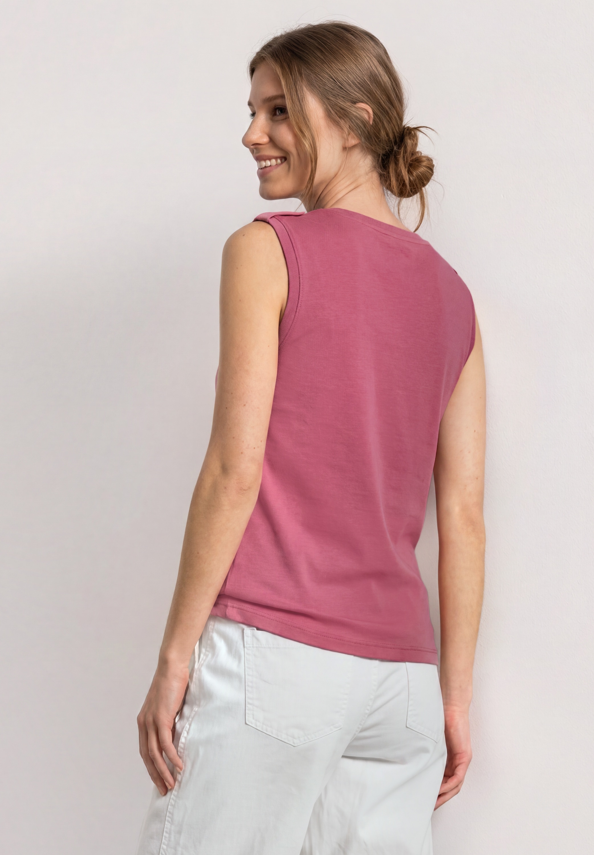 STREET ONE Shirttop Sommertop mit V-Neck und Knopfdetail