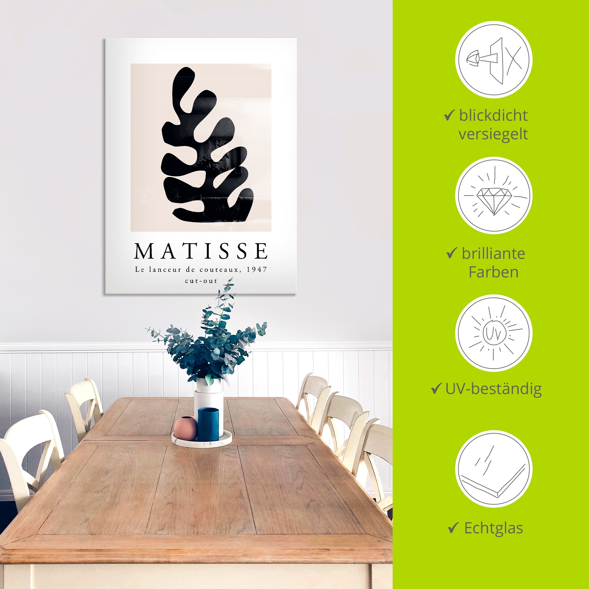 Artland Glasbild »Matisse der Messerwerfer - schwarz« Muster 1 Stk. tlg. in verschiedenen Grössen