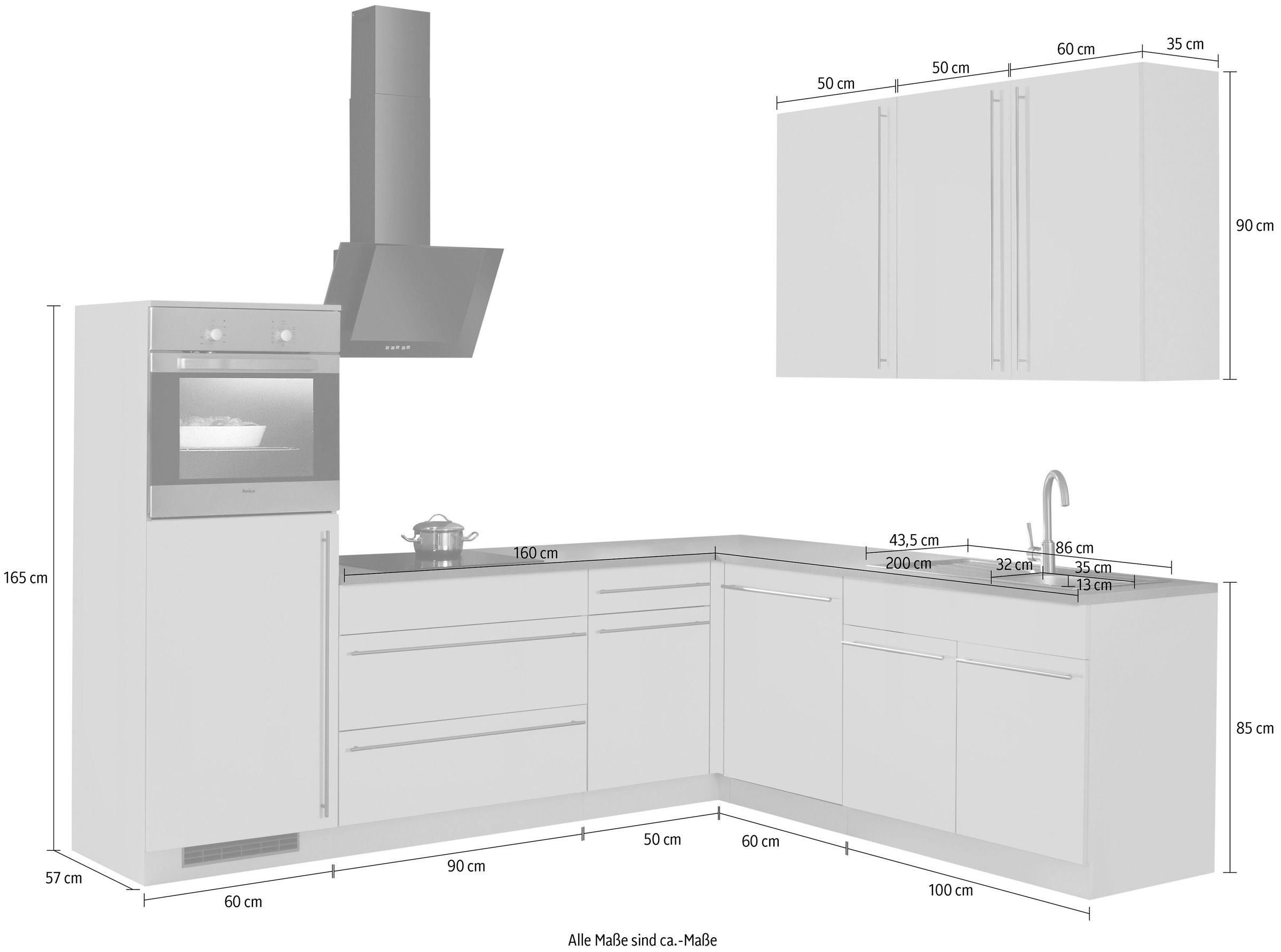 ♕ wiho Küchen Winkelküche »Chicago«, Stellbreite E-Geräte, auf 260/220 cm versandkostenfrei ohne