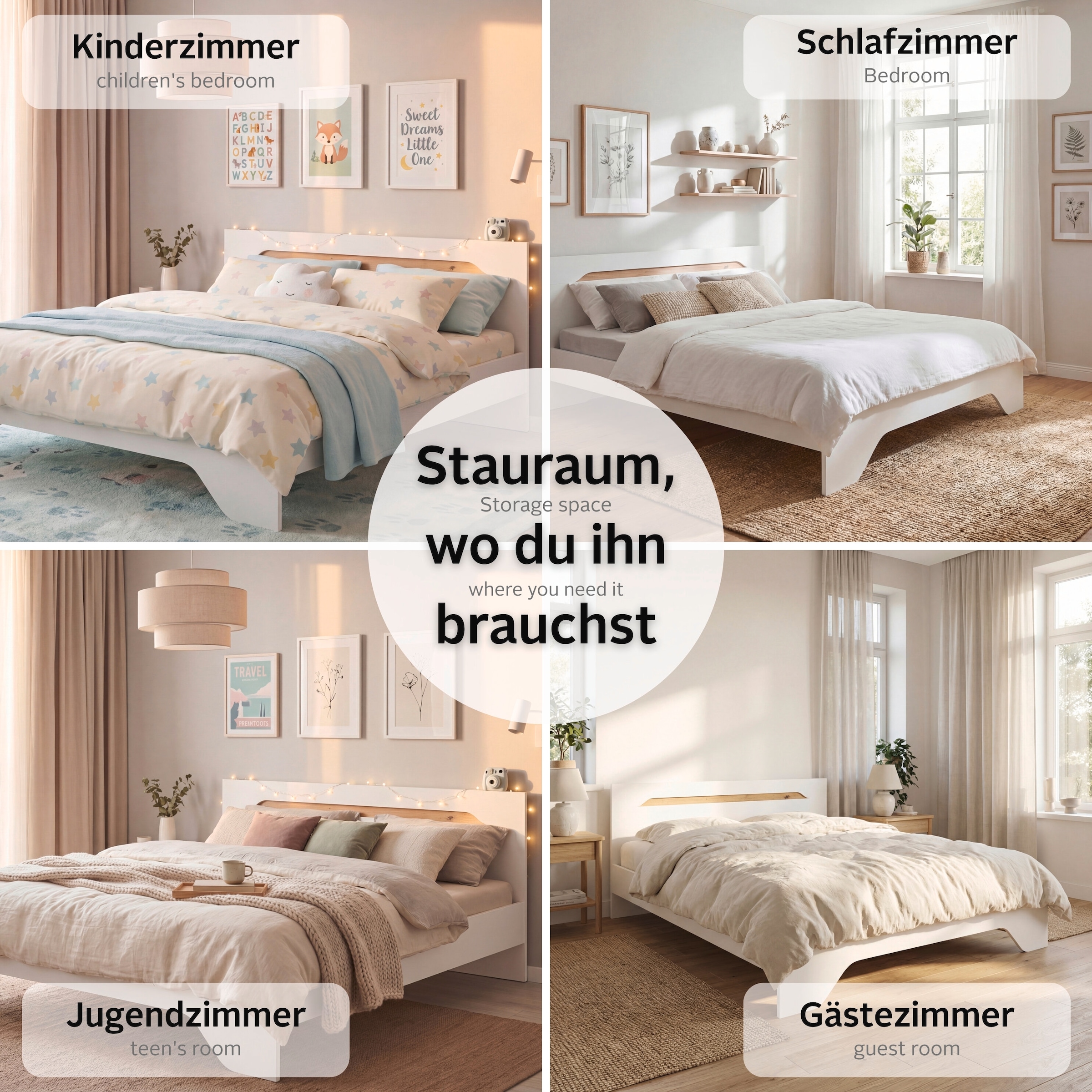 GOODproduct Bett »Doppelbett Holzbett Futonbett AGORDO« Liegefläche: 180x200 cm,  mit stilvoller Kopfteil-Absetzung in Eiche Artisan MADE IN GERMANY