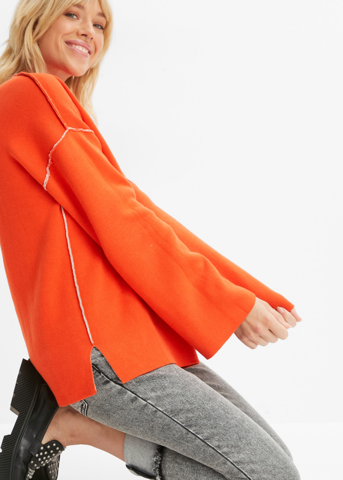 bonprix Strickpullover »Wende-Pullover aus Feinstrick« aus Feinstrick, mit Stehkragen, Wende-Pullover, Oversize-Passform