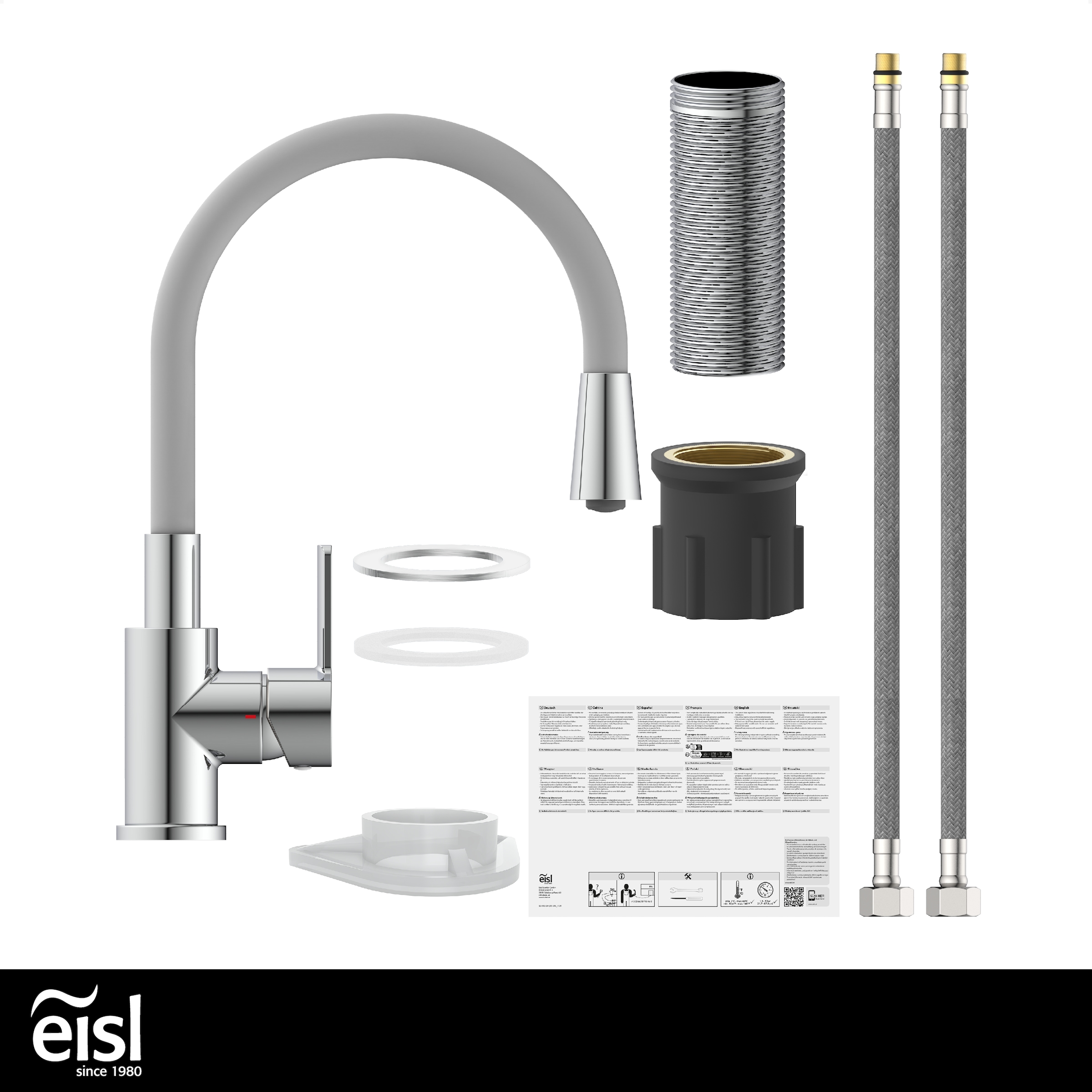 Eisl Robinet d'évier »Flexo« robinet de cuisine, flexible, toucher doux, Eco-Click, démarrage à froid, 360°