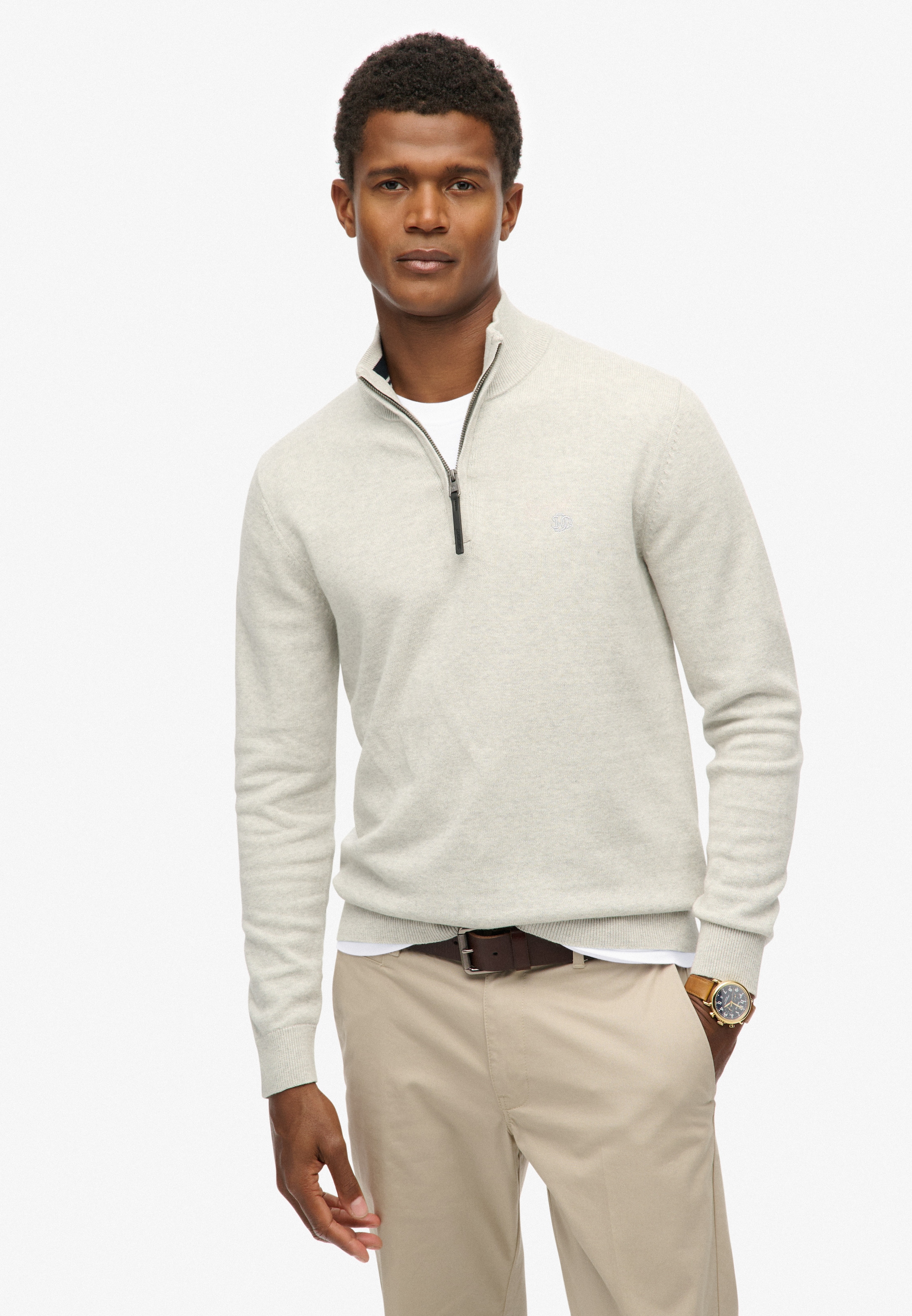 Image of Superdry Troyer "ESSENTIALS COTTON HALF ZIP" aus Baumwolle, Slim Fit, hochschliessender Kragen mit Reissverschluss
