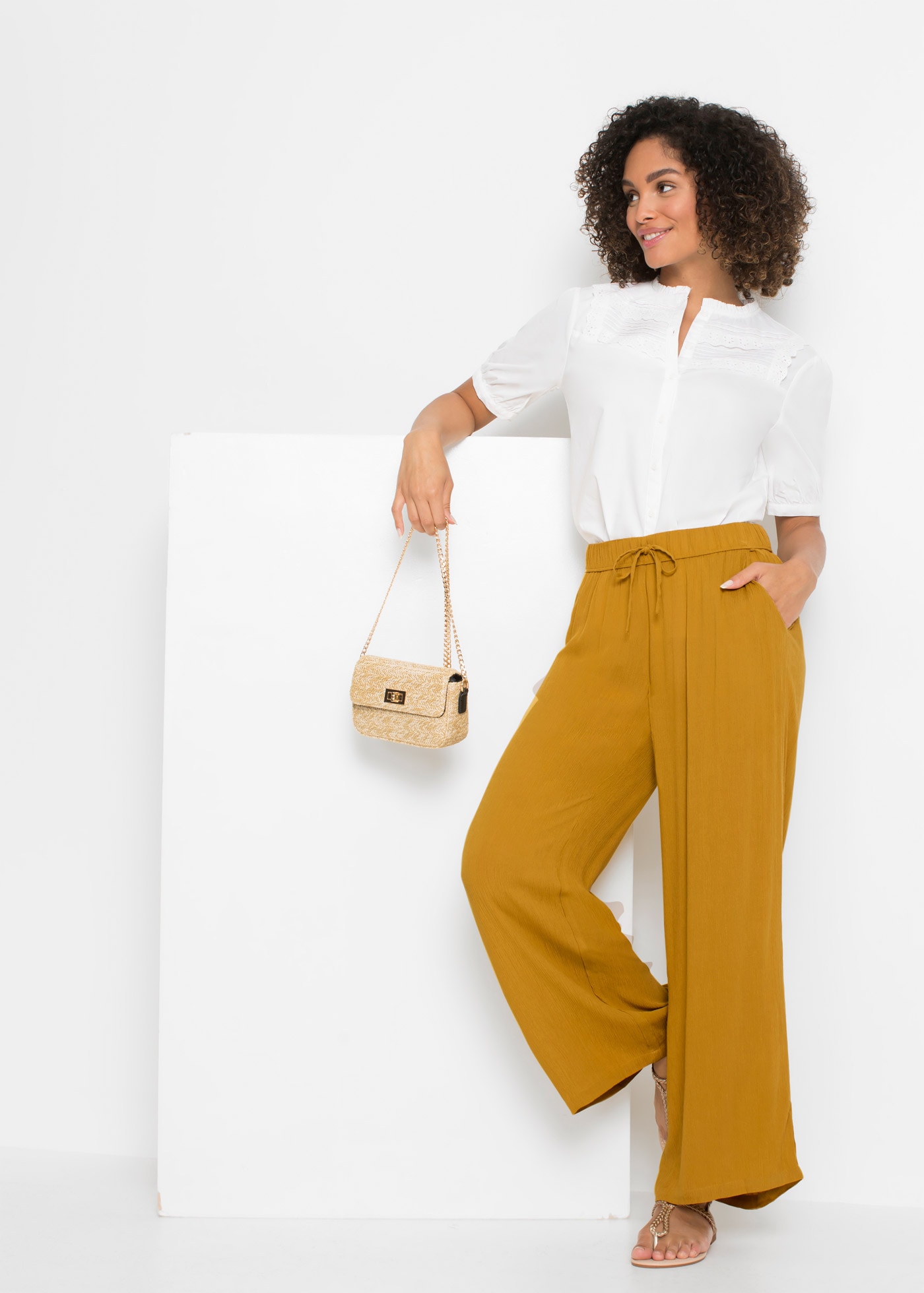 bonprix Marlene-Hose »Marlenehose aus fliessender Viskose«  aus Viskose, lockere Passform, mit Bindeband, lässiger Stil