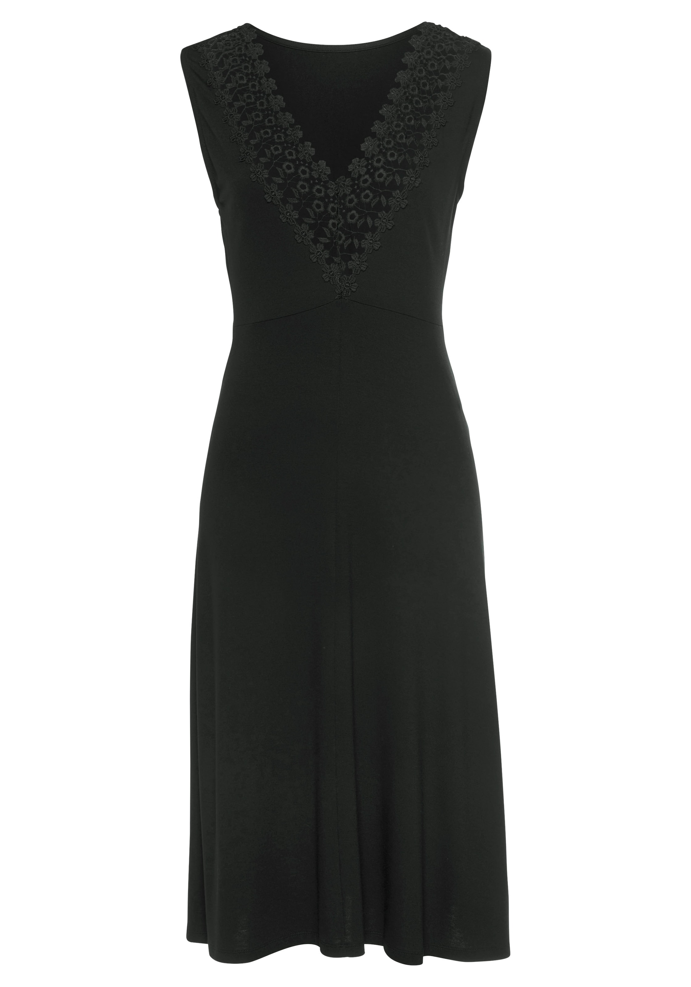 LASCANA Jerseykleid "mit Spitzeneinsatz im Rücken" Ohne Taschen Ärmelloses Midikleid, elegantes Sommerkleid, casual