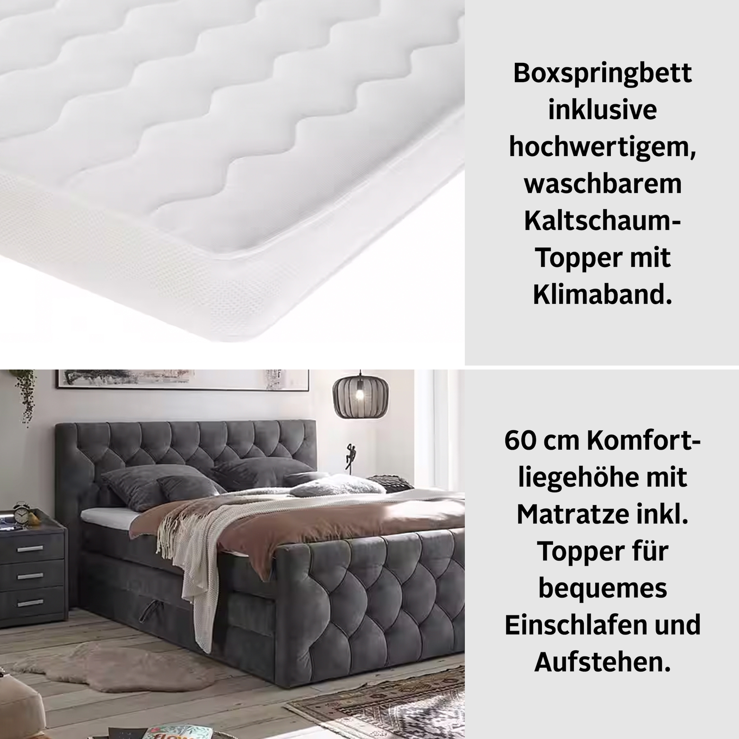 ED EXCITING DESIGN Boxspringbett »"Cashfield"! Topseller inkl. zwei Bettkästen & Topper«, erhältlich in der Grösse 180x200cm